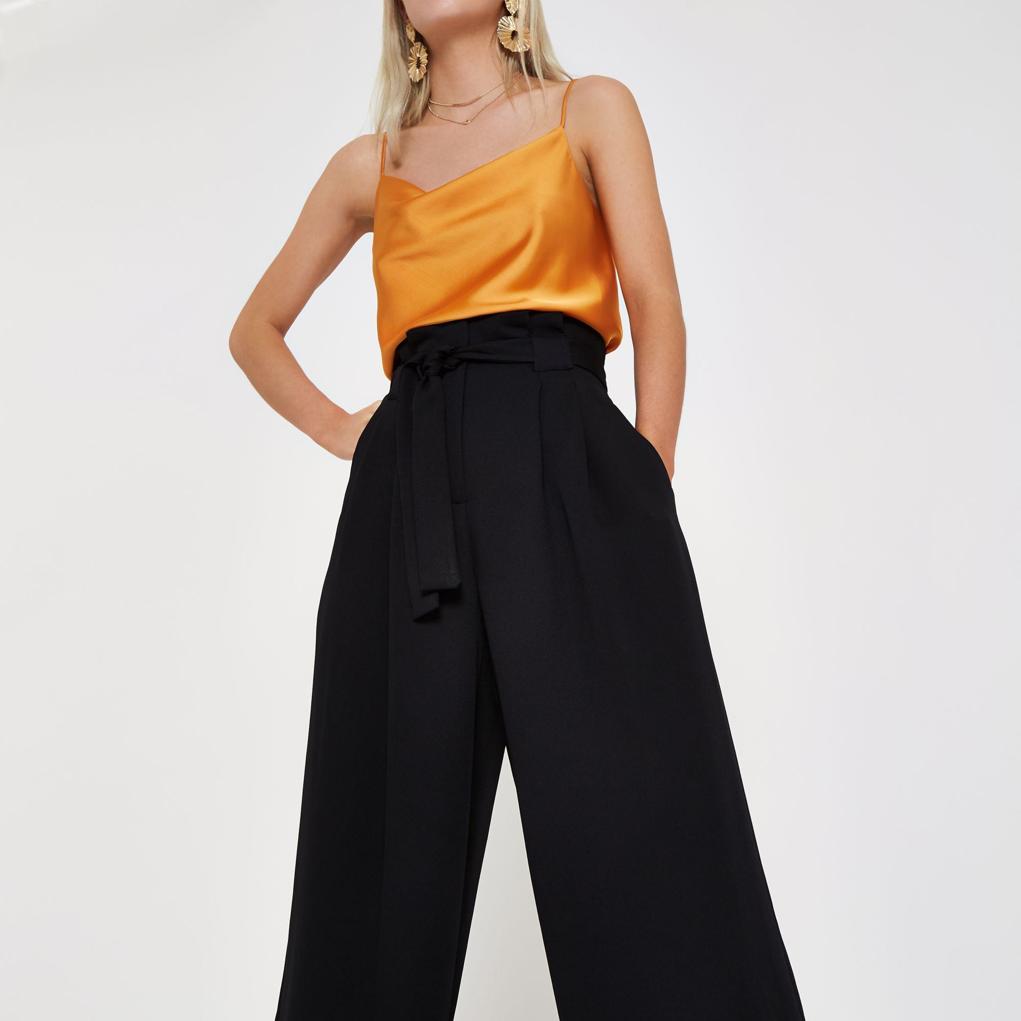 Petite Paperbag Waist Wide Leg Trousers 