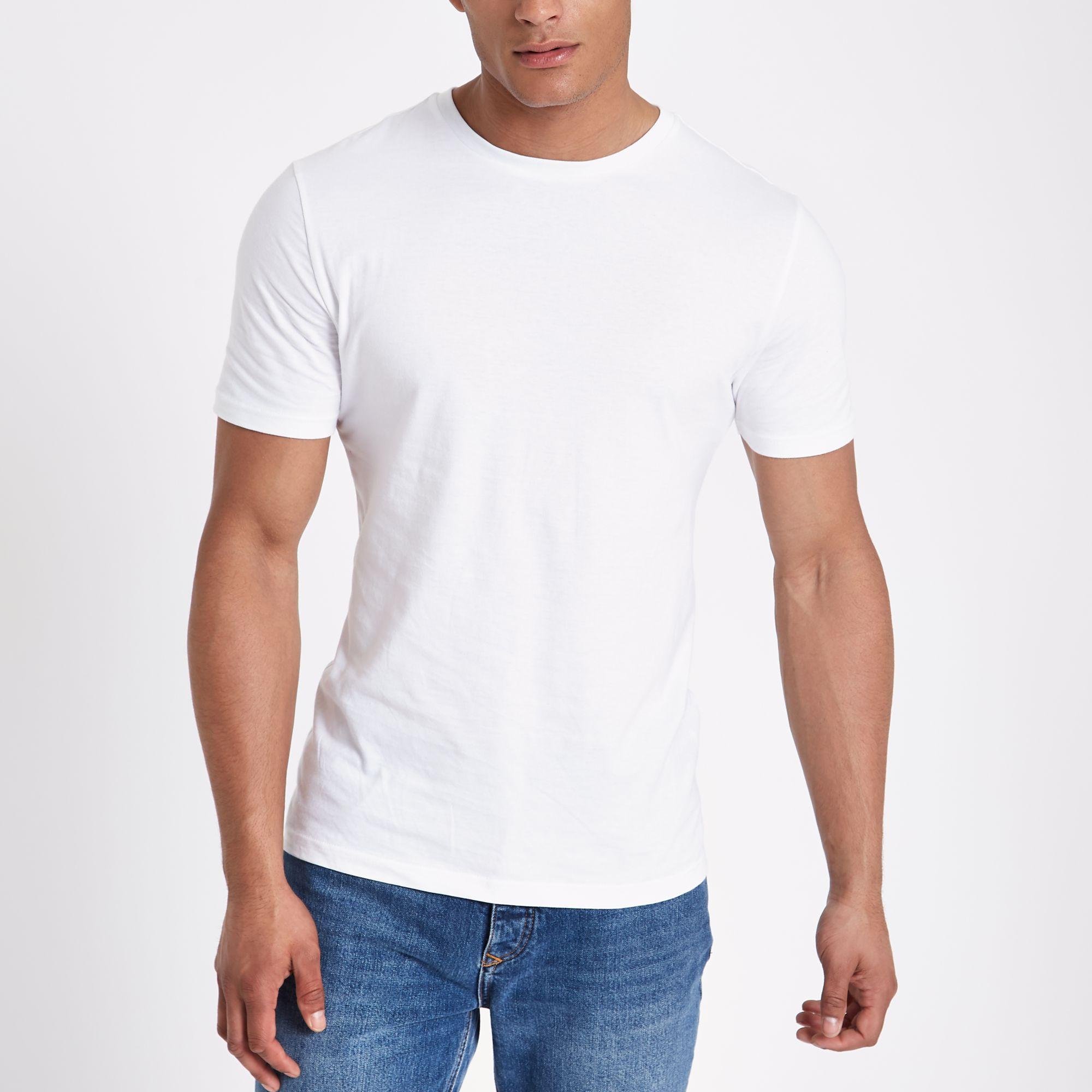 River Island Slim Fit Crew Neck Tshirt in White for Men Lyst