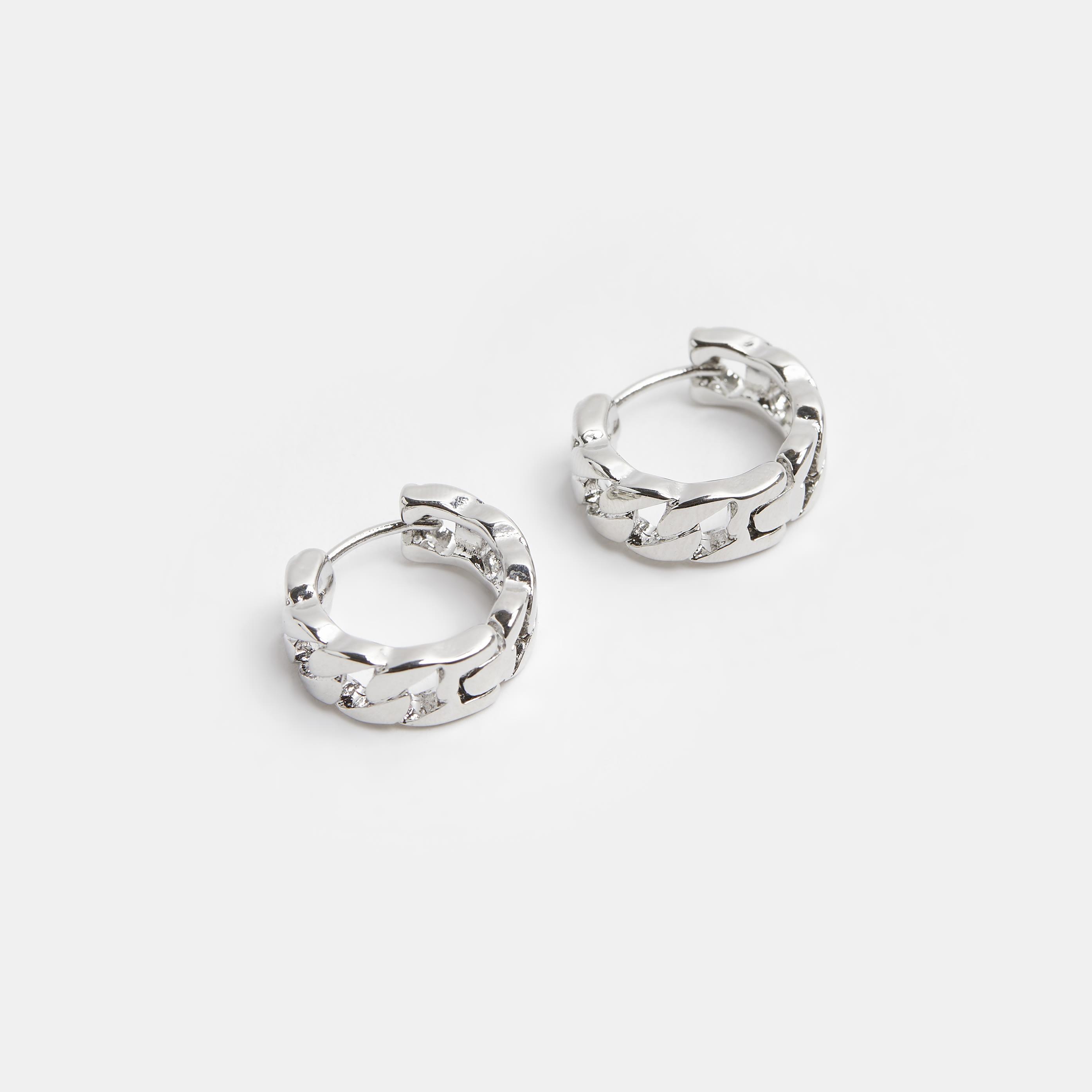 River Island Silver Colour Chain Hoop Earrings in Metallic for Men