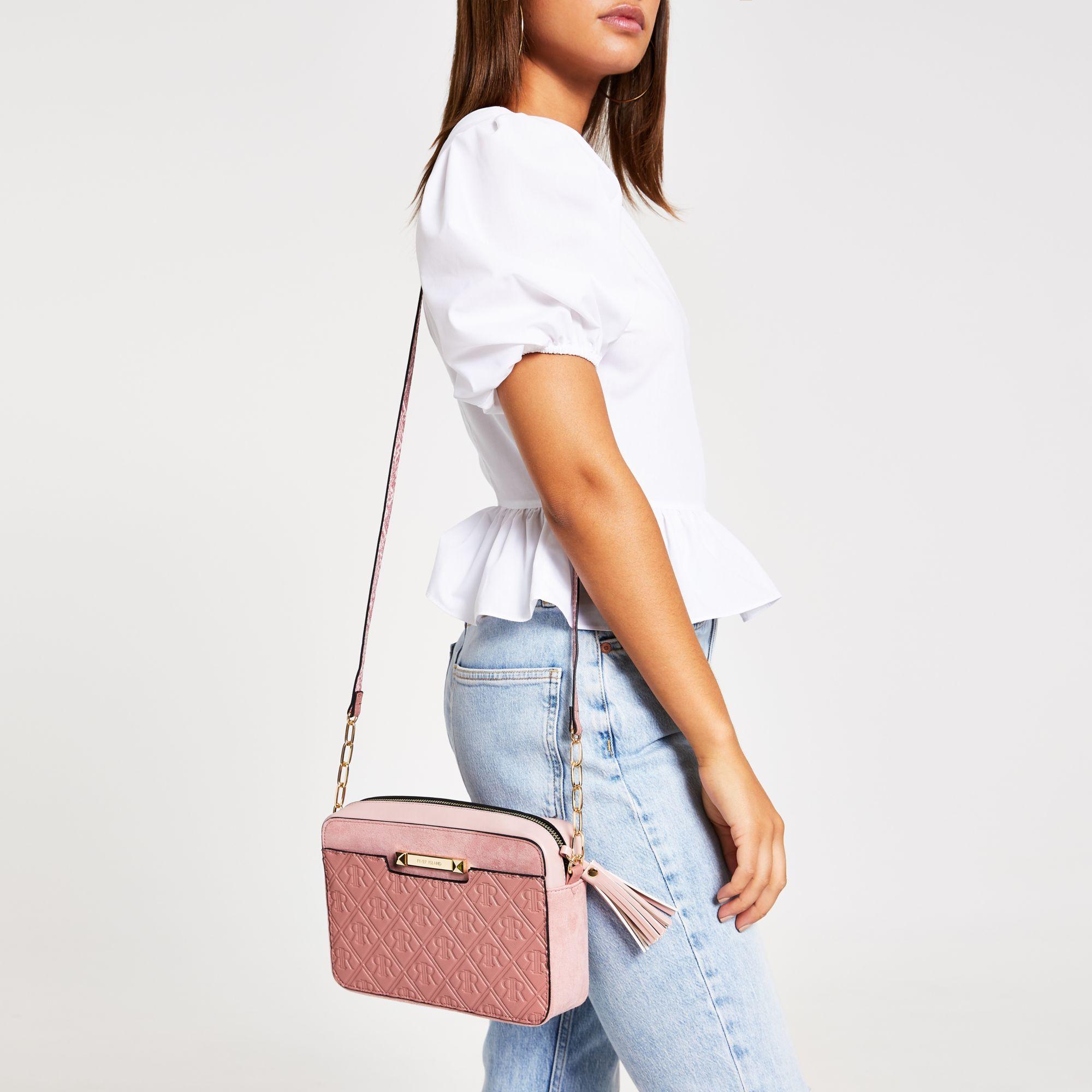beige ri monogram boxy cross body bag