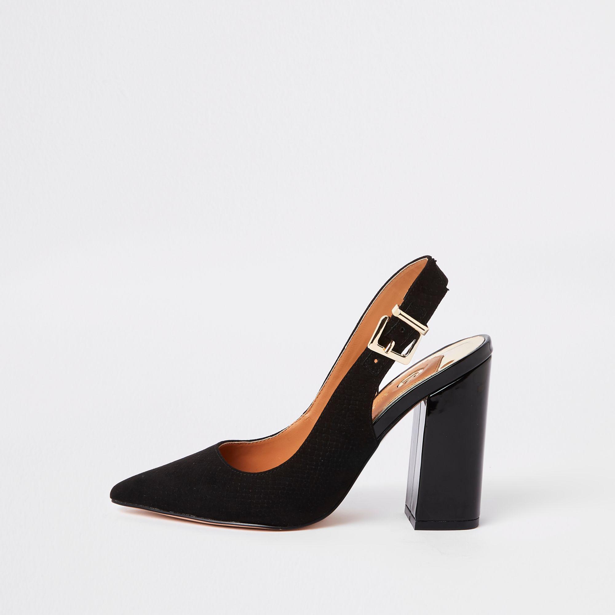 River Island Block Heel Slingback Court Shoes in Black - Lyst