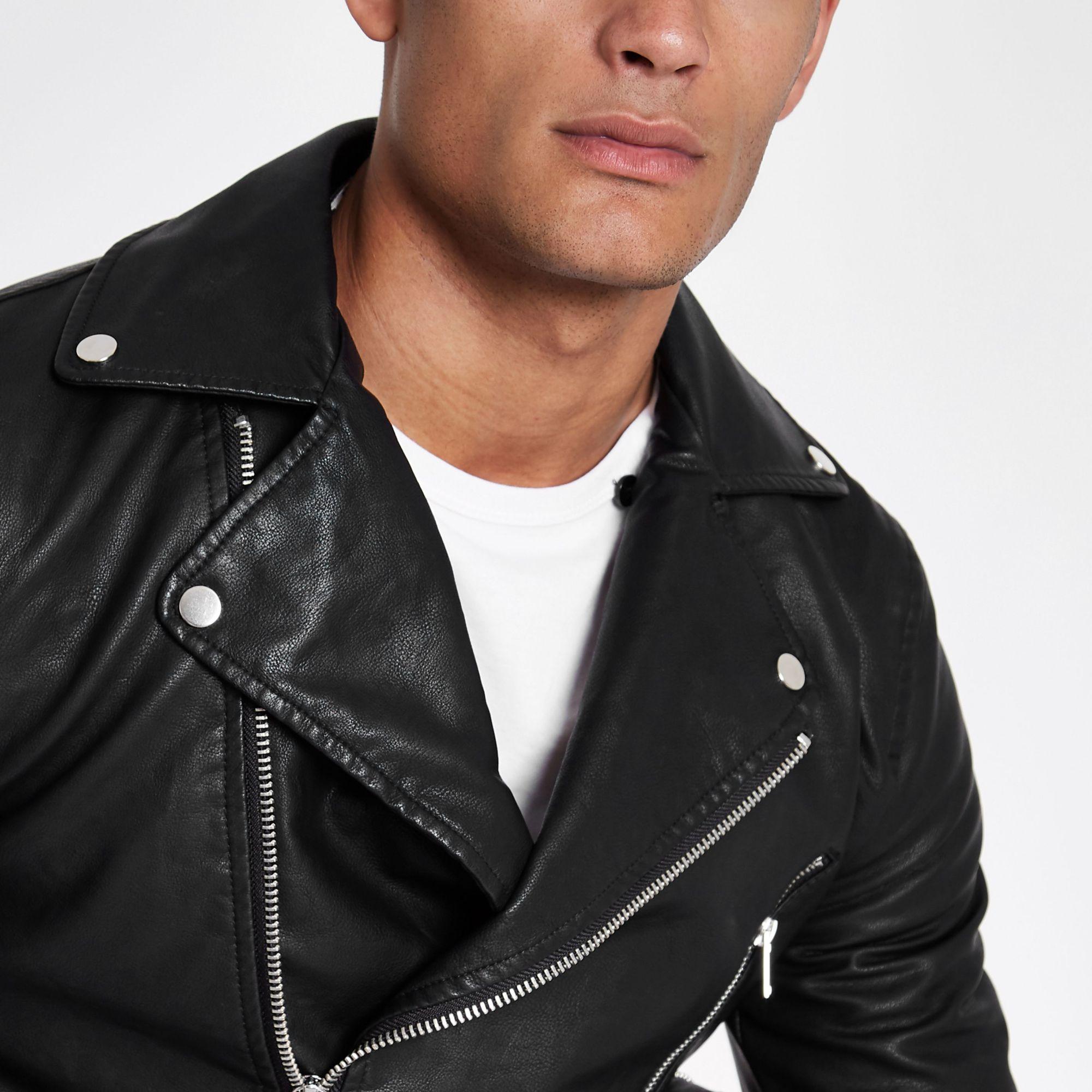 Men S Black Hooded Faux Leather Biker Jacket