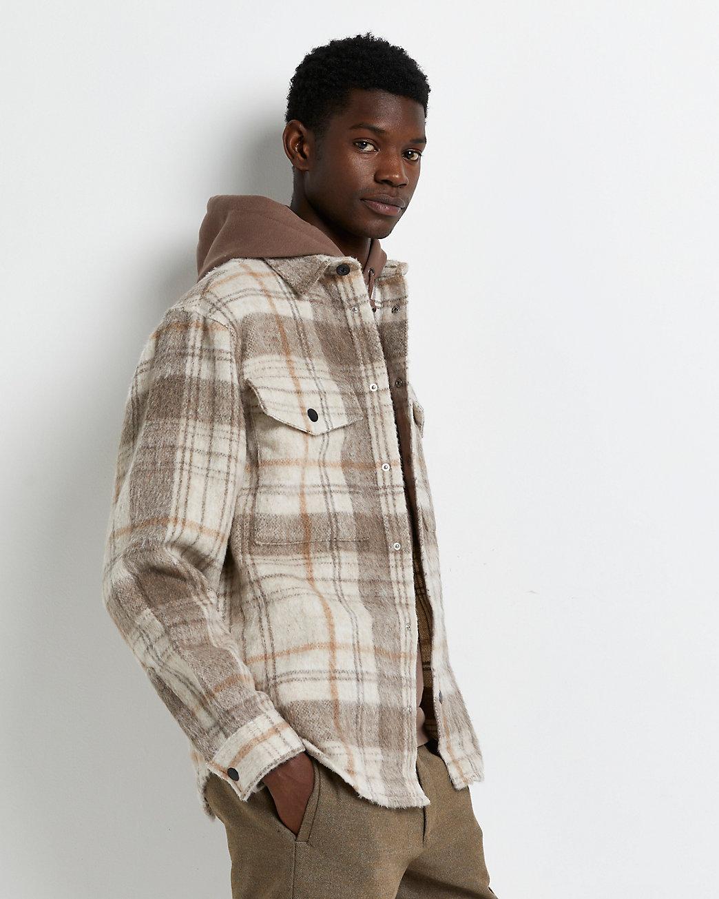 Ecru Oversized Fit Check Long Sleeve Shacket Ecru Oversized Fit Check Long Sleeve Shacket