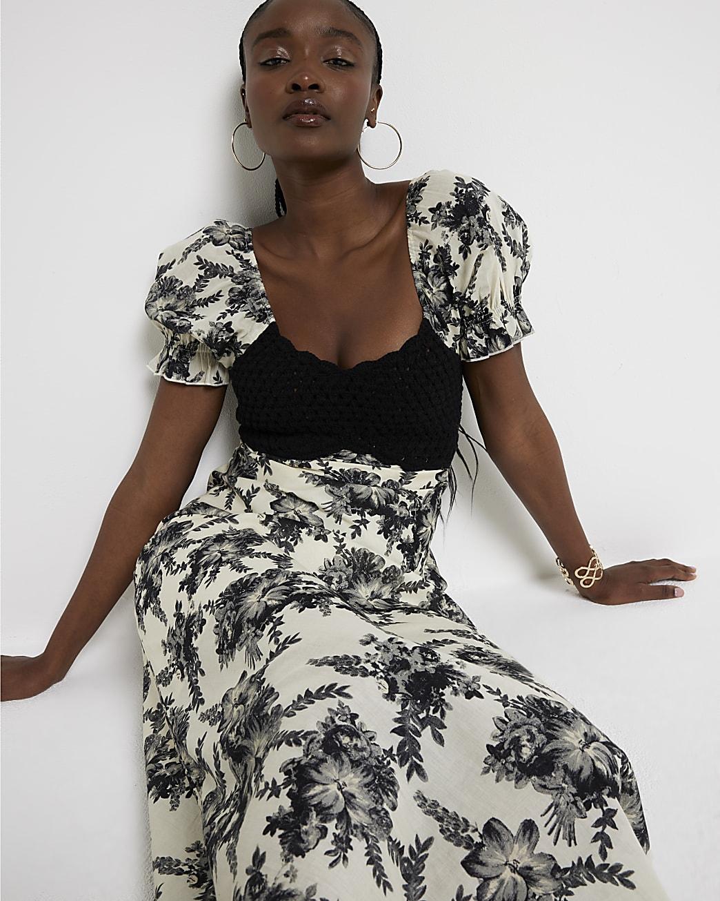 Black floral swing dress 2025