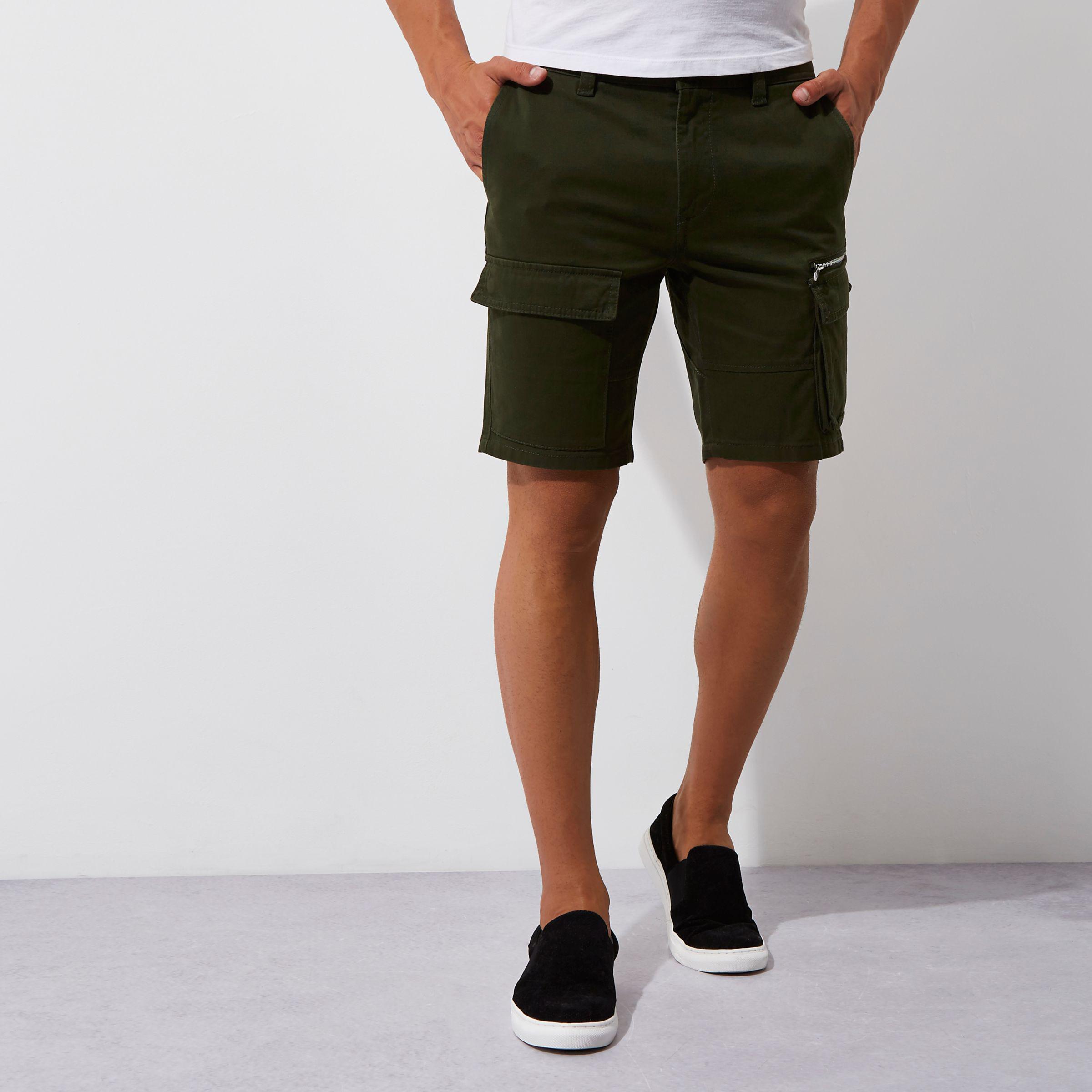 Lyst - River Island Khaki Green Skinny Cargo Shorts in Green for Men