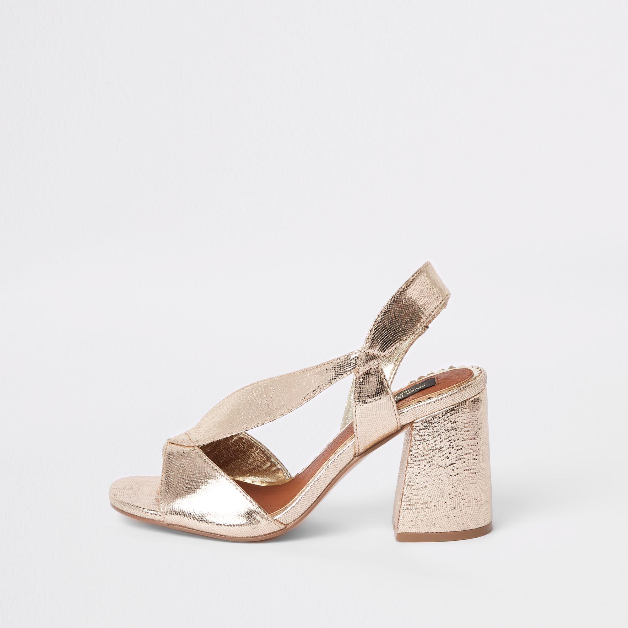 river island wide fit block heeled sandals in gold