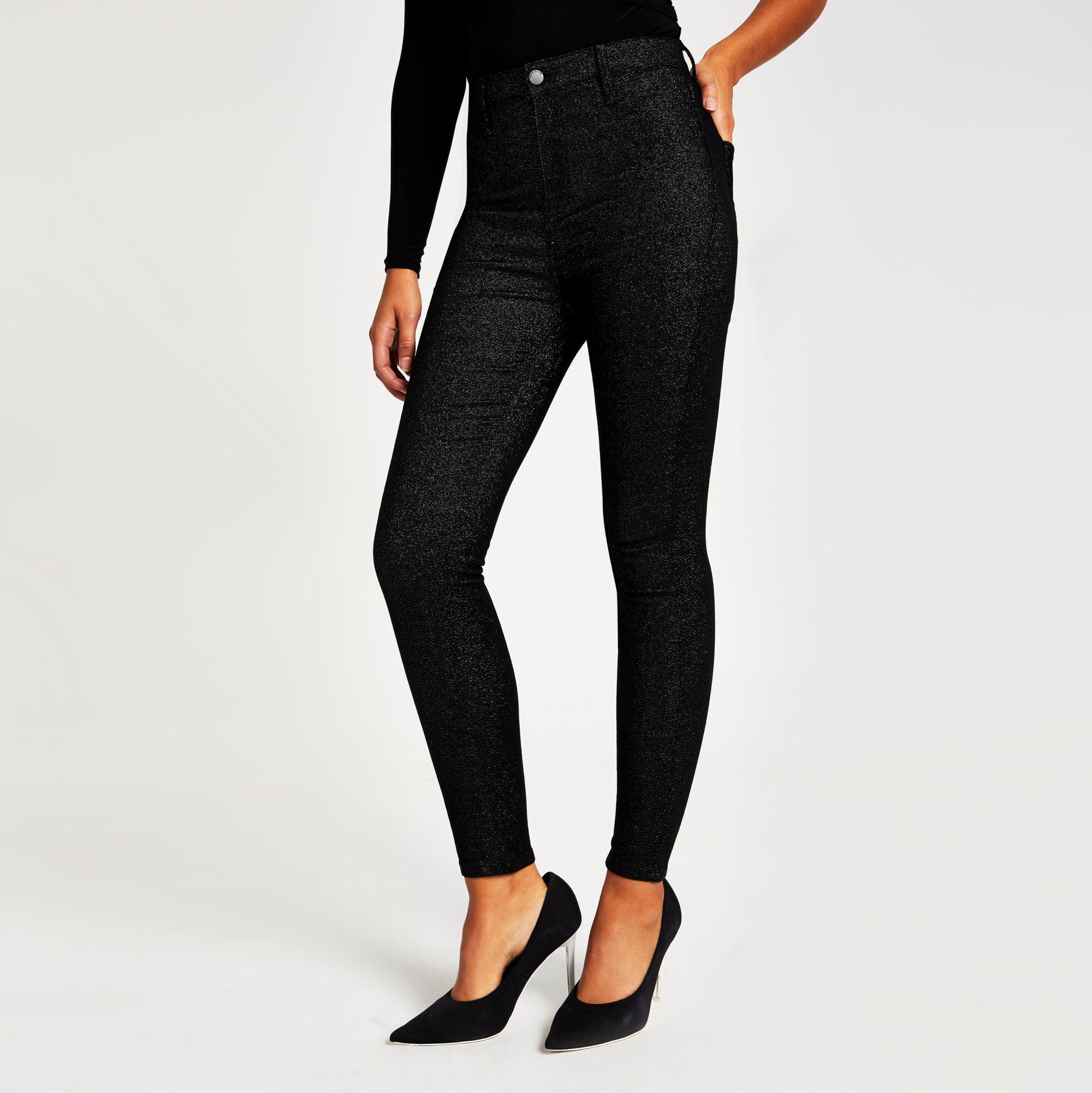 River Island Denim Glitter Kaia High Rise Disco Jeans in Black - Lyst