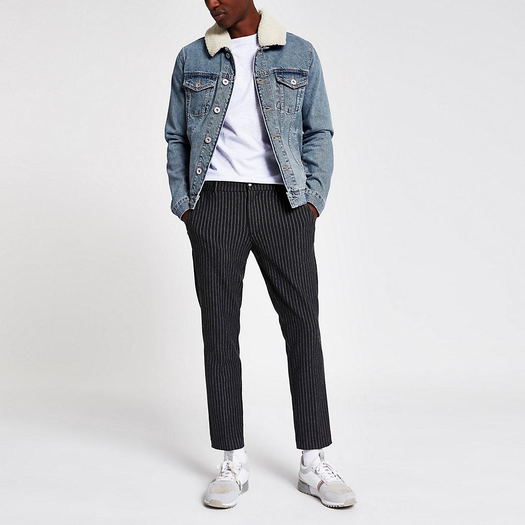 blue borg collar denim jacket