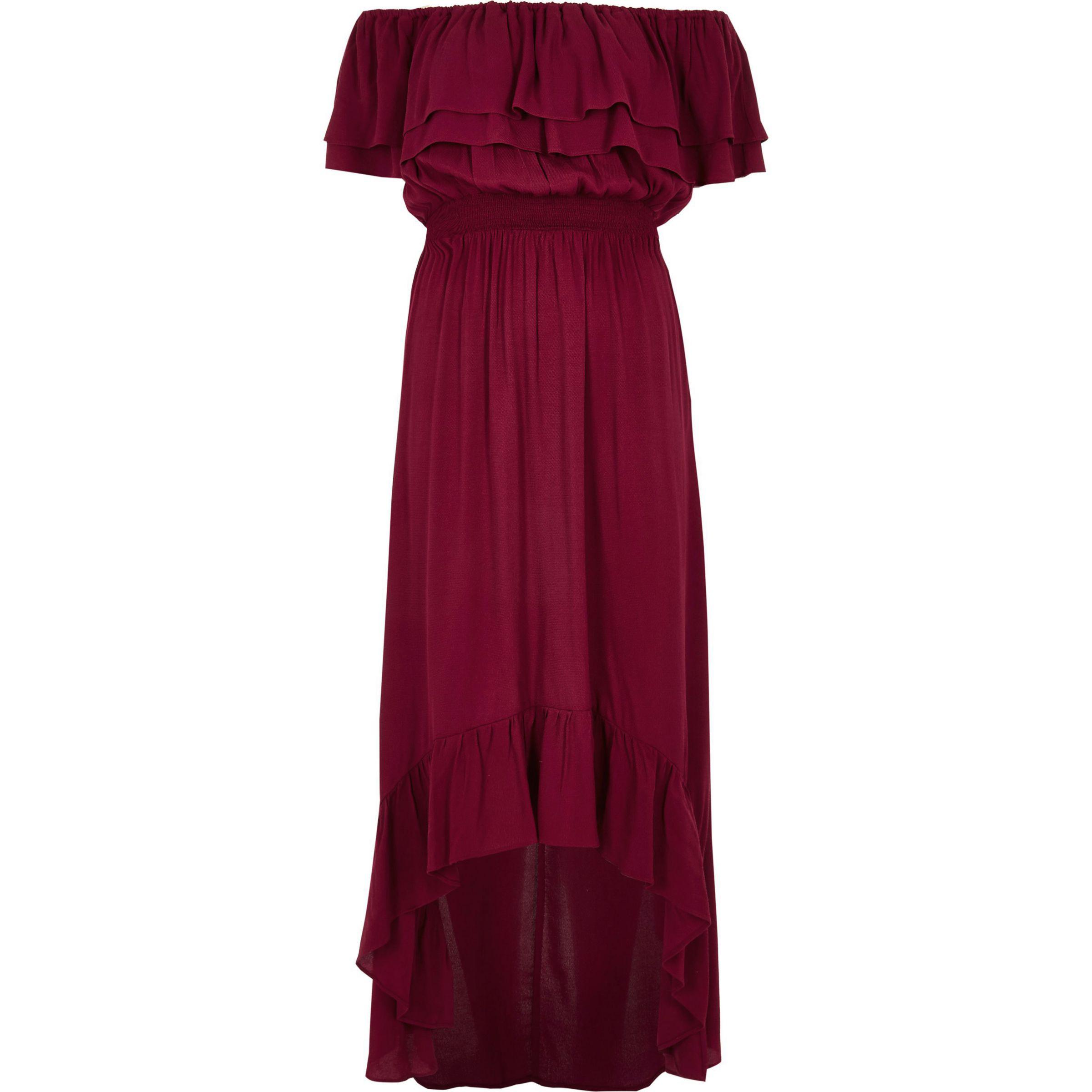 river island purple floral frill maxi dress
