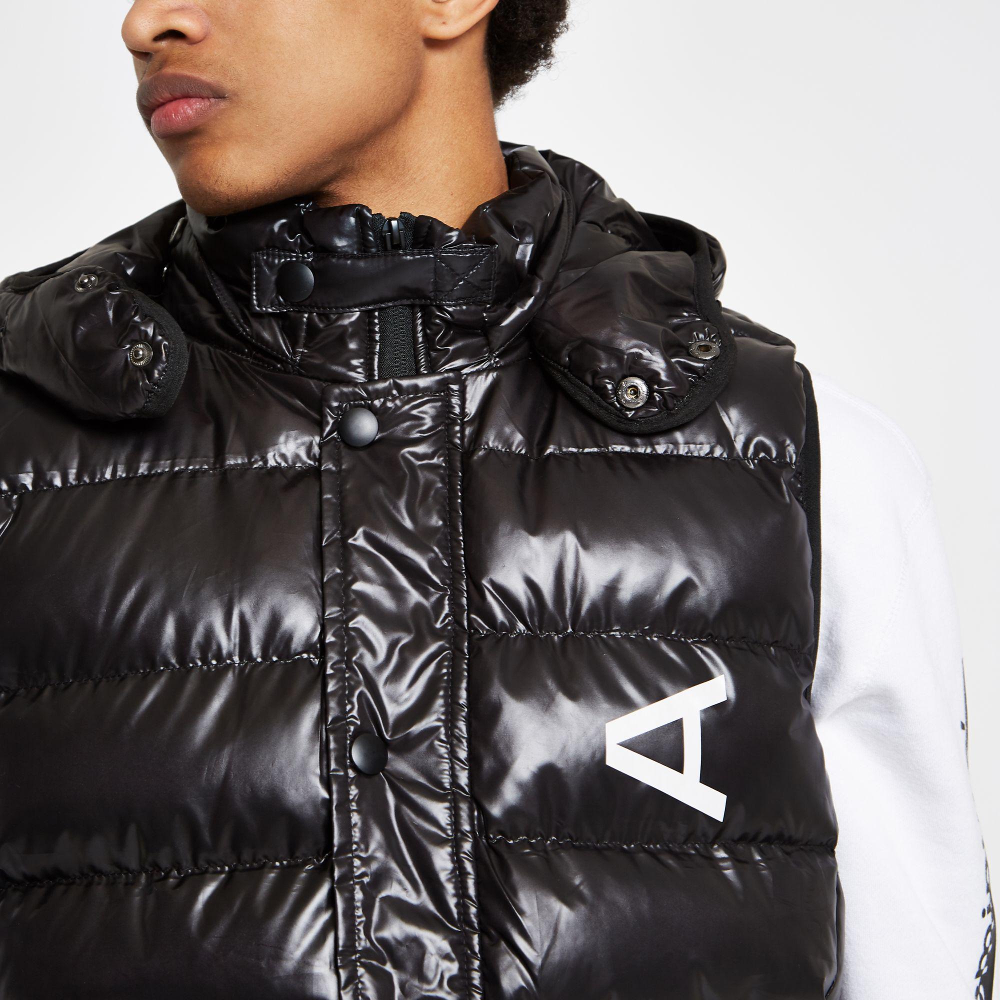 River Island Arcminute Hooded Puffer Gilet in Black for Men Lyst