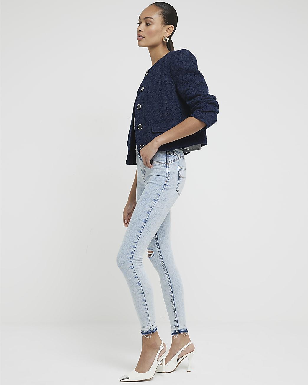 River Island Molly Mid Rise Bum Sculpt Rip jeggings in Blue Lyst UK