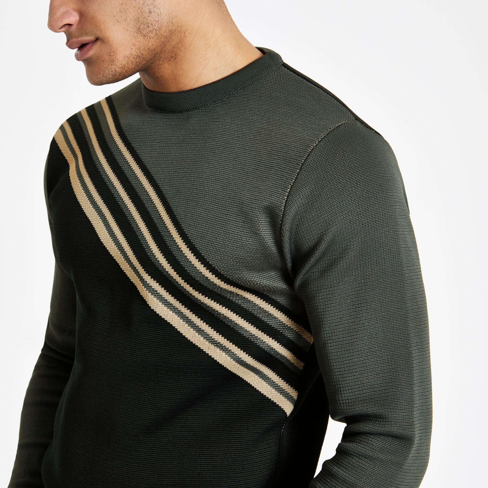 River Island Grey Diagonal Block Slim Fit Jumper in Gray for Men Lyst