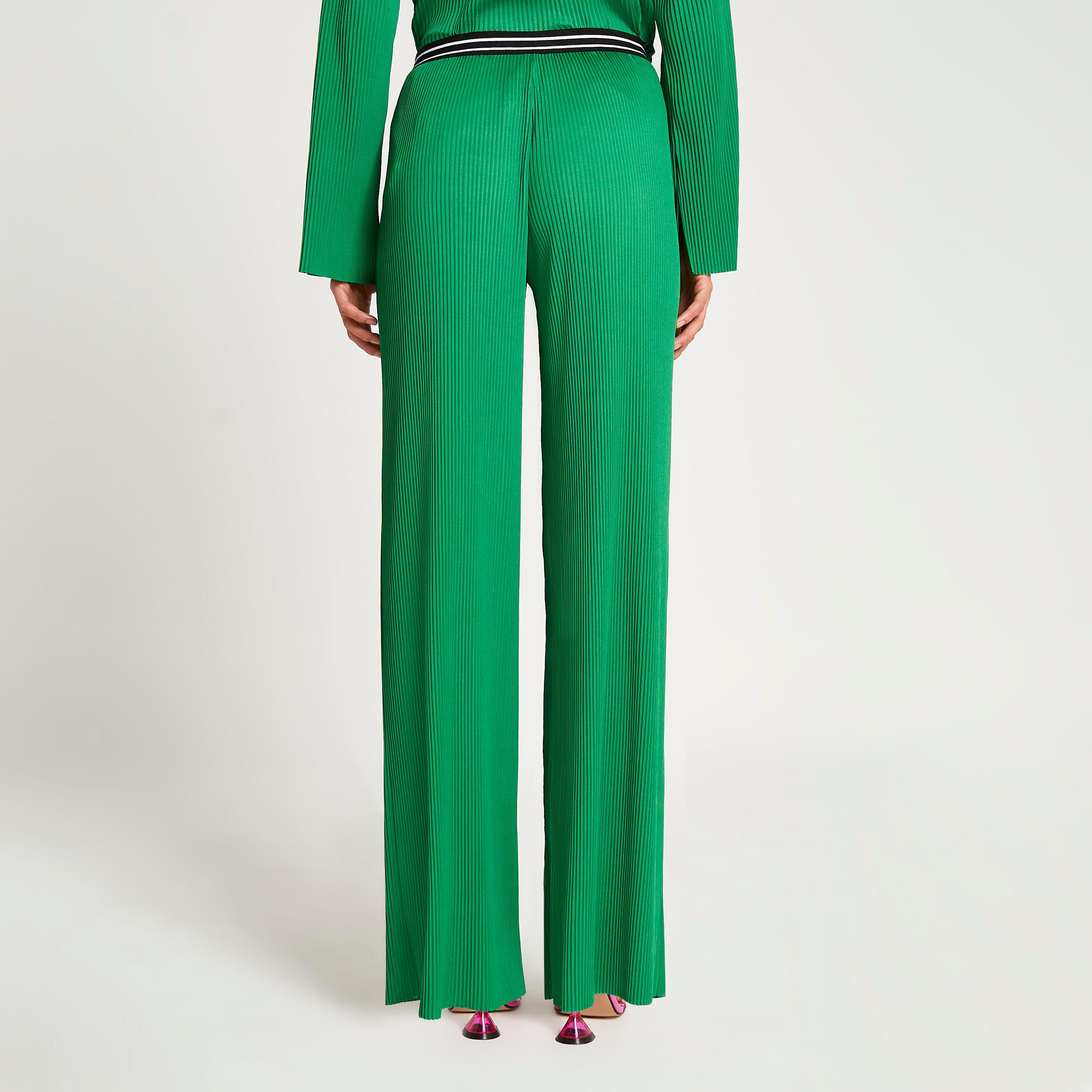 Green Pleated Wide Leg Pants | Lyst 