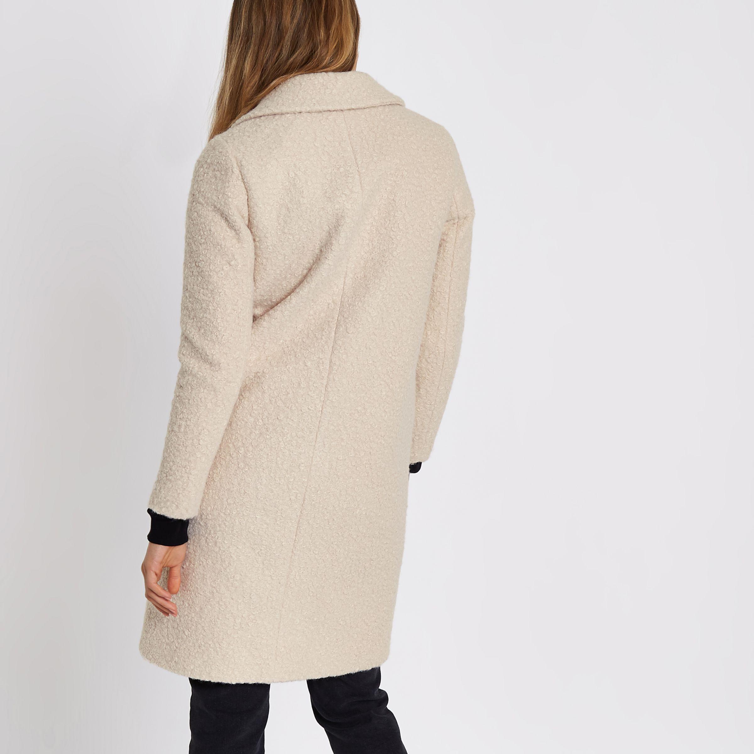 River Island Synthetic Cream Boucle Coat in Natural Lyst