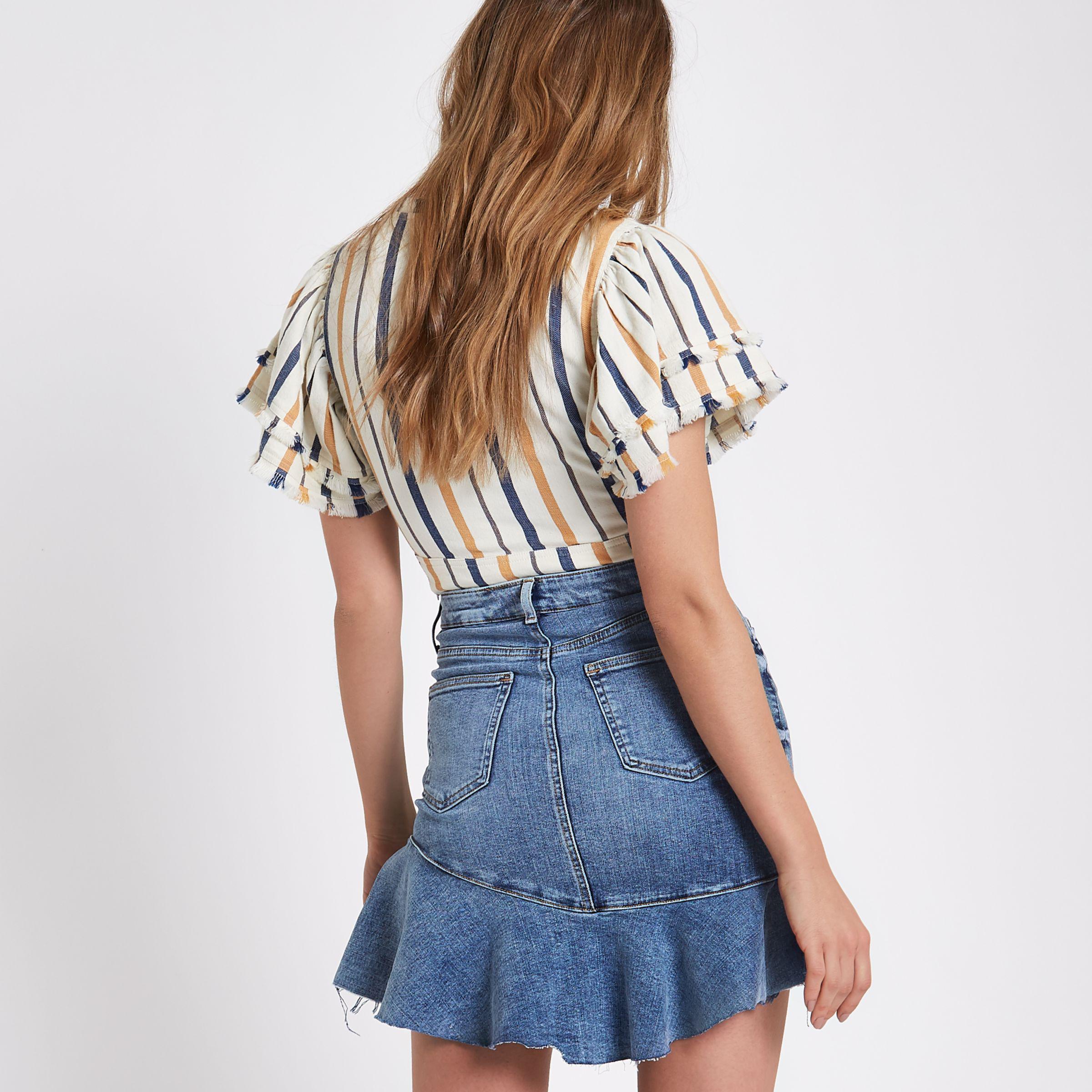 denim frill hem dress