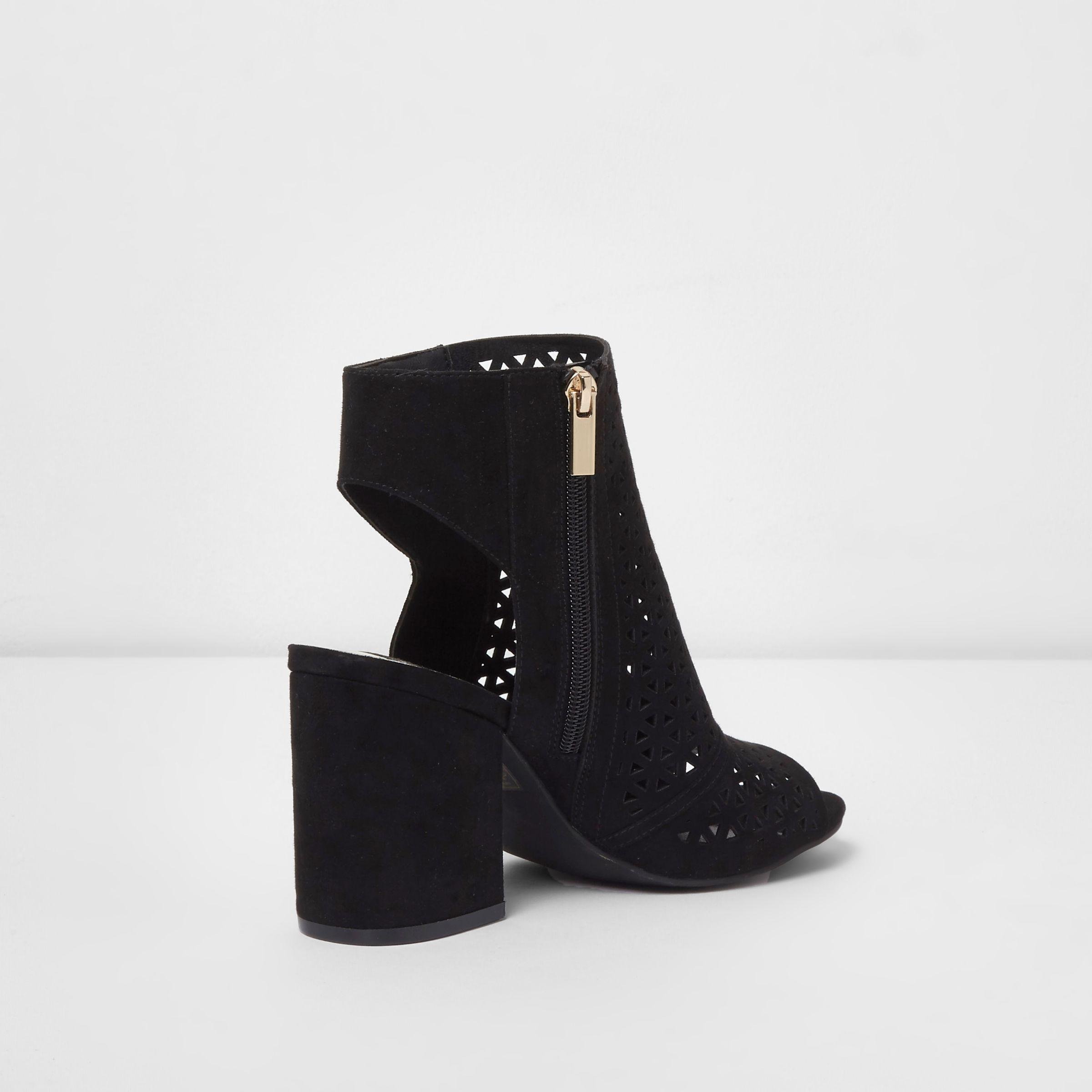 laser cut peep toe shoe boots