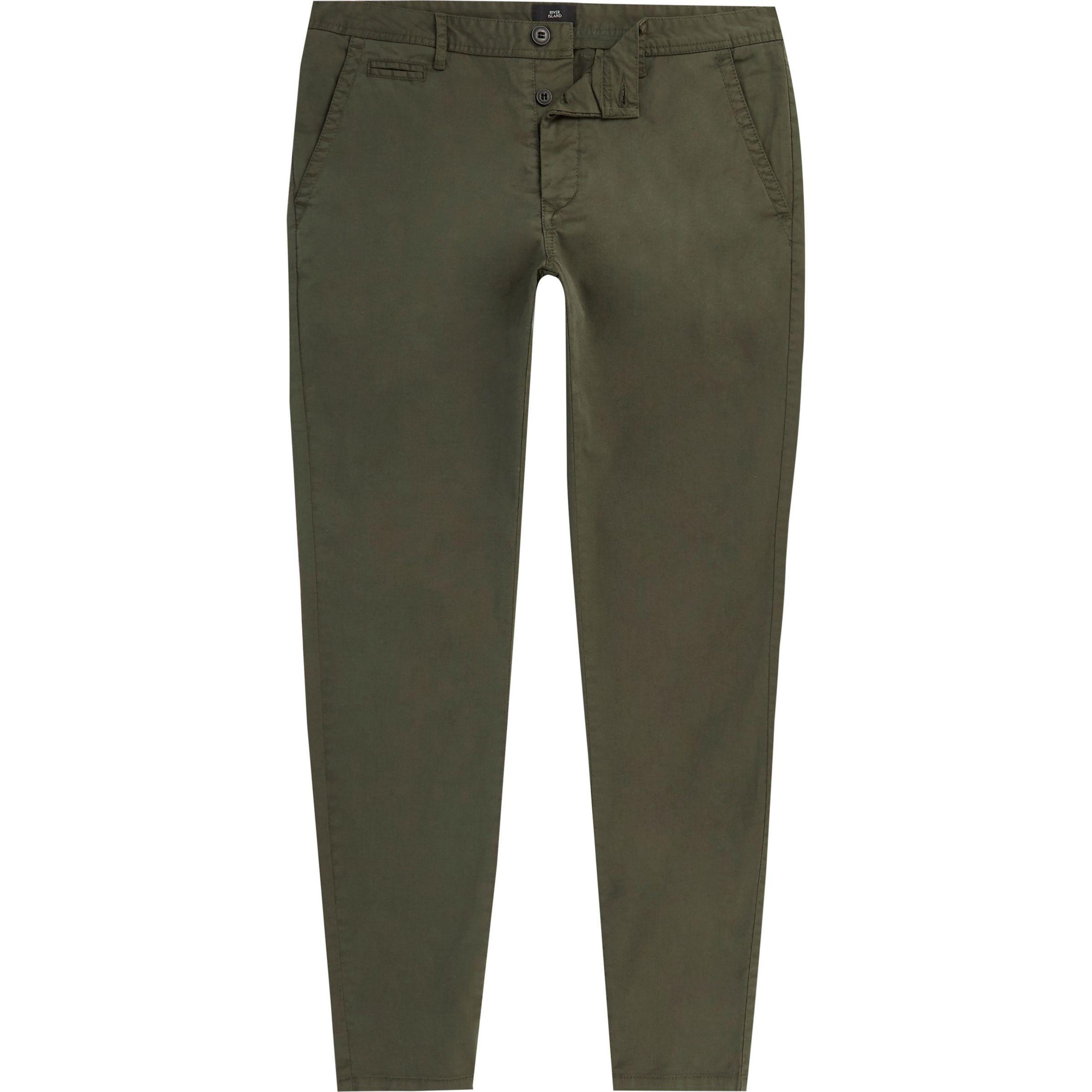 River Island Cotton Dark Super Skinny Chino Trousers in Green for Men - Lyst