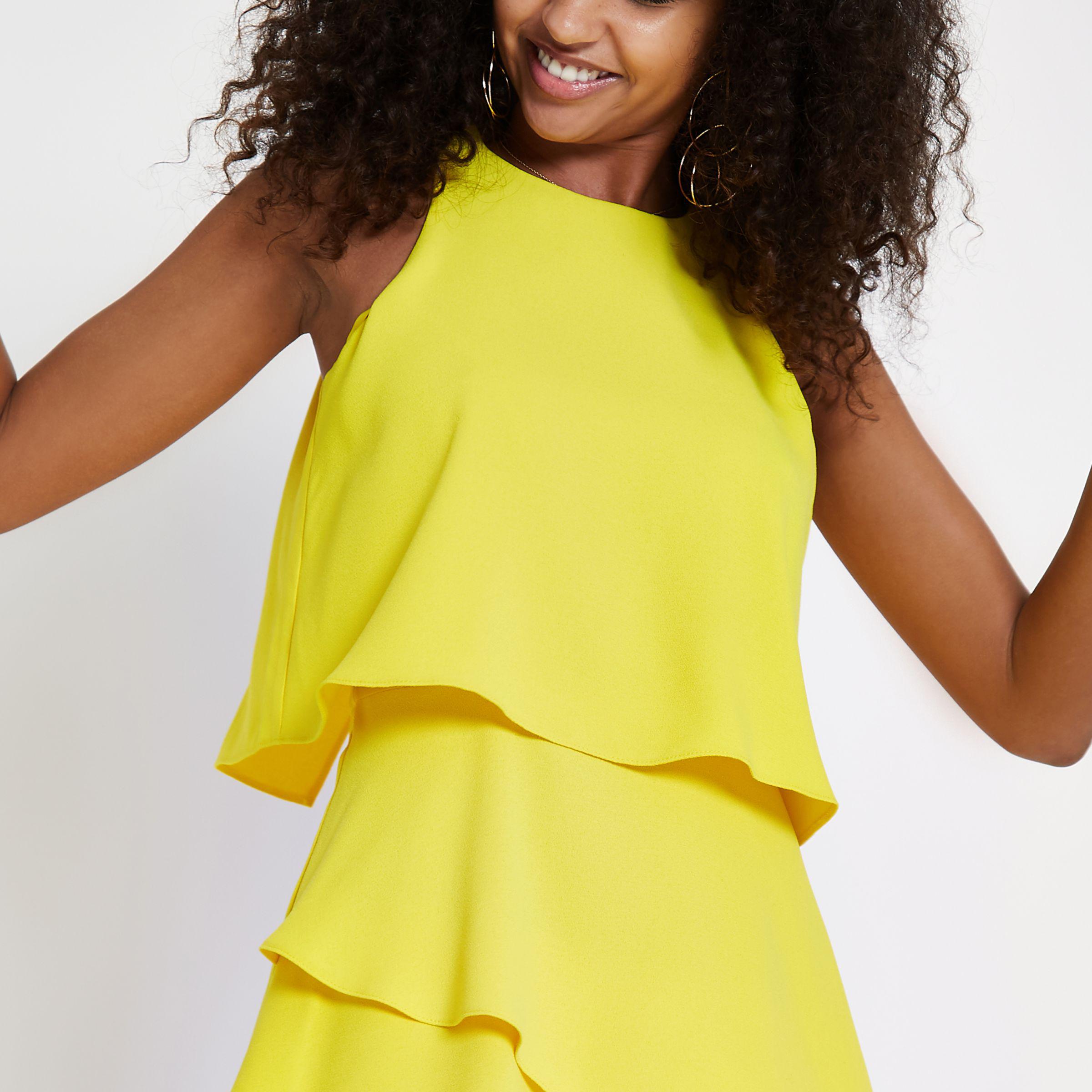 river island black tiered playsuit
