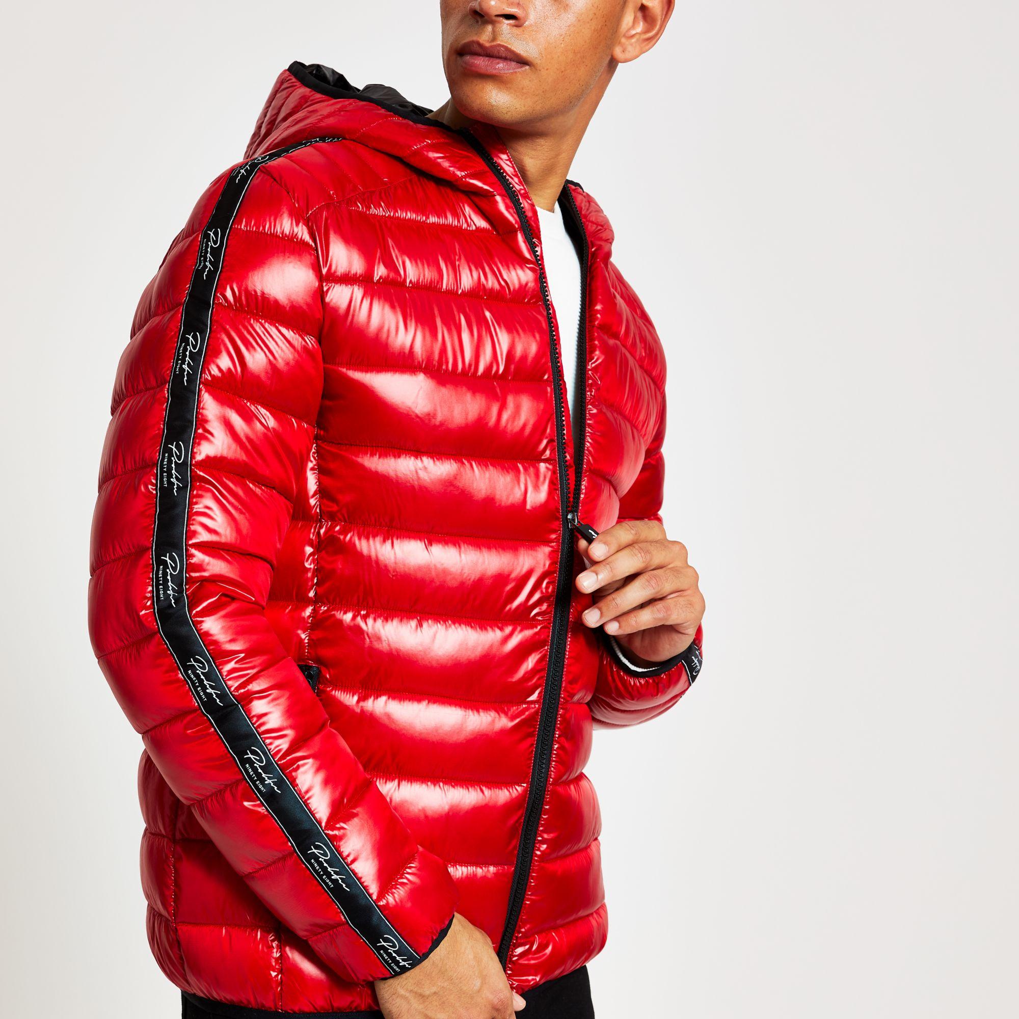 River Island Synthetic Red Prolific Lightweight Hooded Puffer for Men