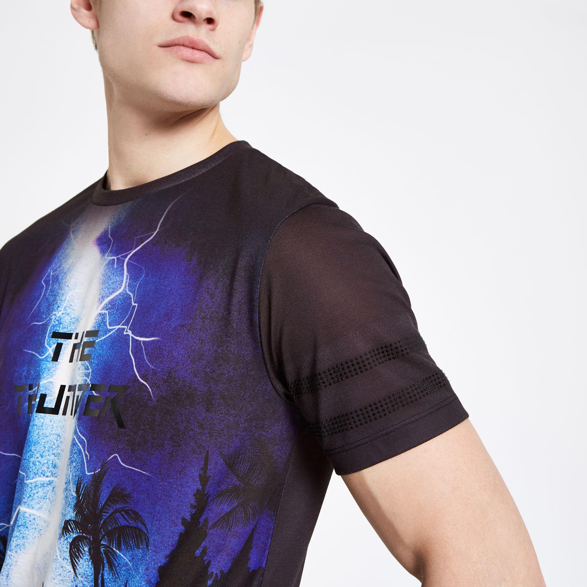 River Island Thunder Rhinestone Slim Fit Tshirt in Black for Men Lyst