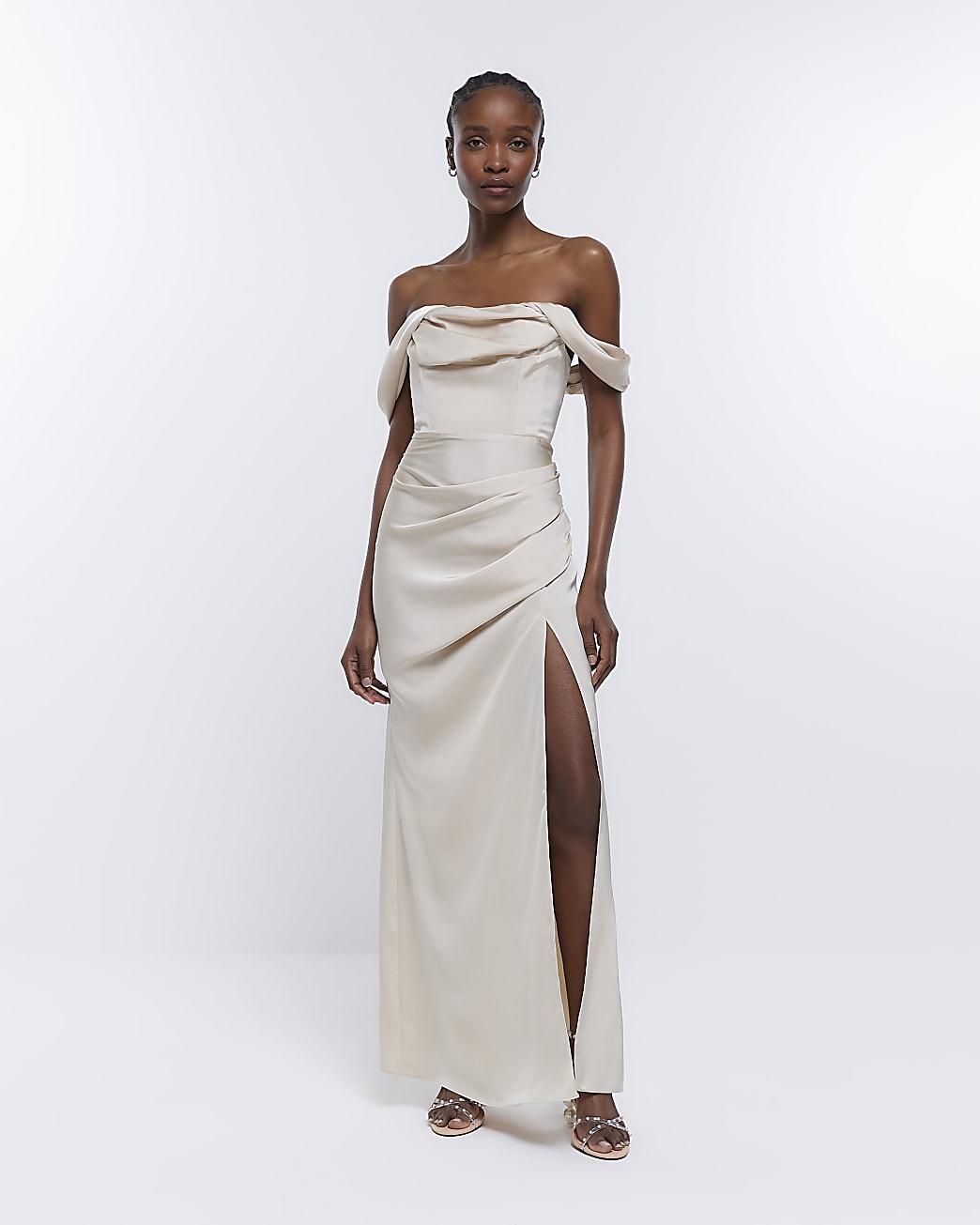 River Island Bridesmaid Bardot Maxi Dress in White Lyst