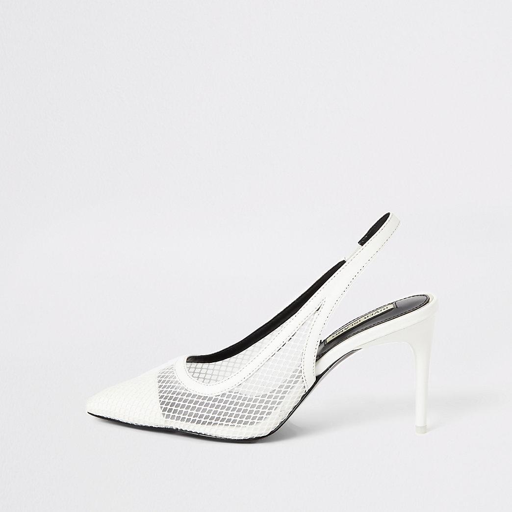 River Island Mesh Slingback Heeled Court Shoes in White - Lyst