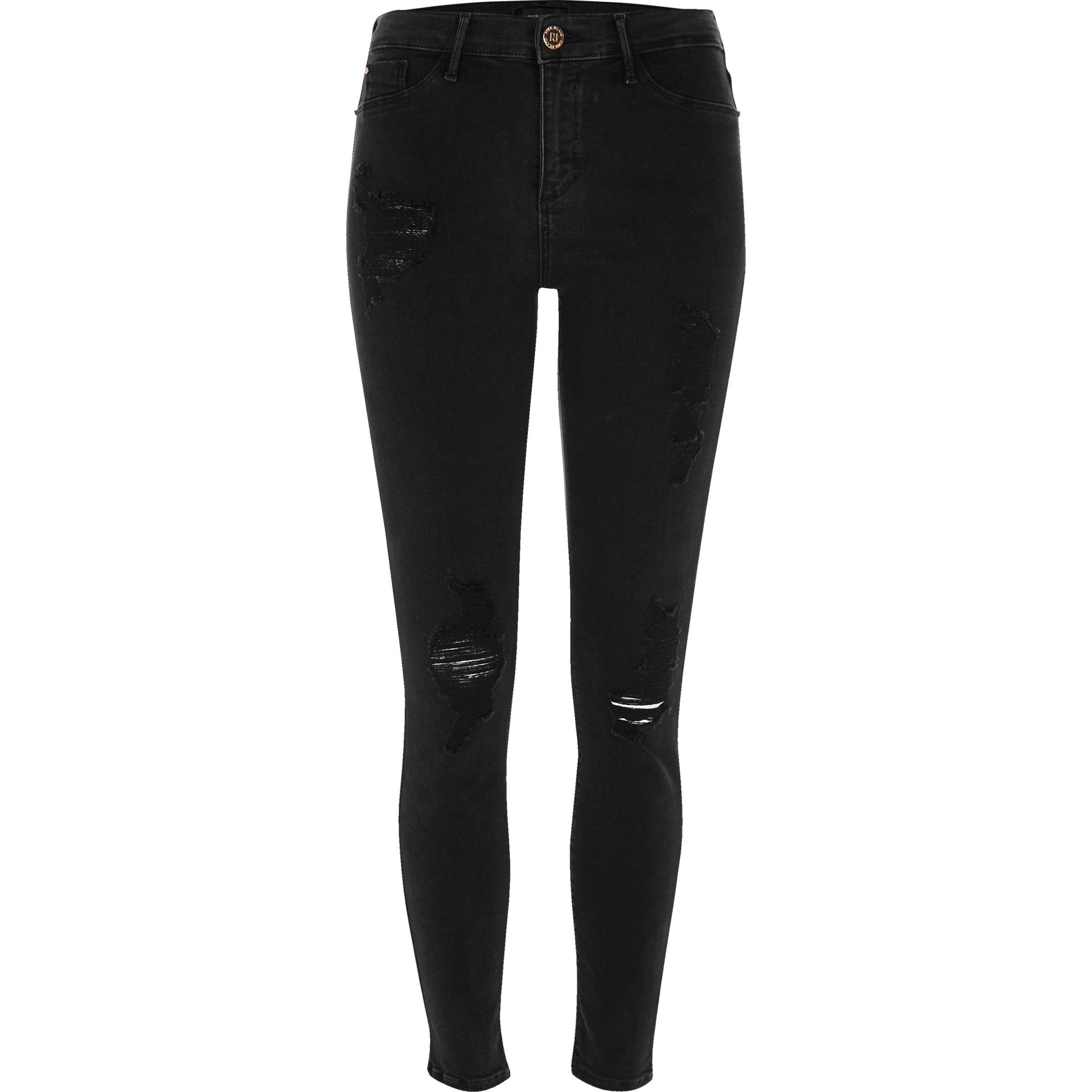 Lyst - River Island Black Washed Molly Ripped Jeggings in Black