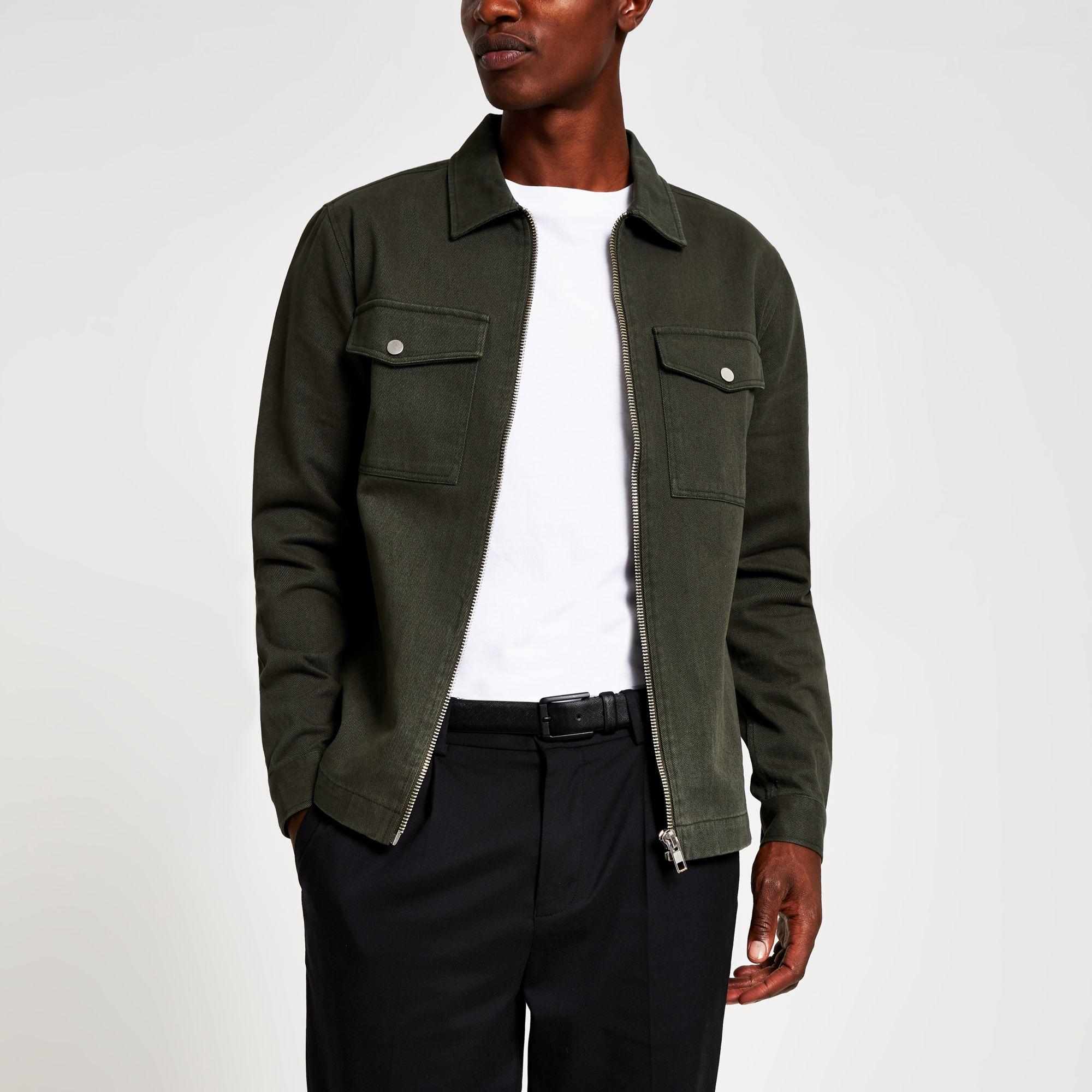 River Island Cotton Khaki Zip Front 