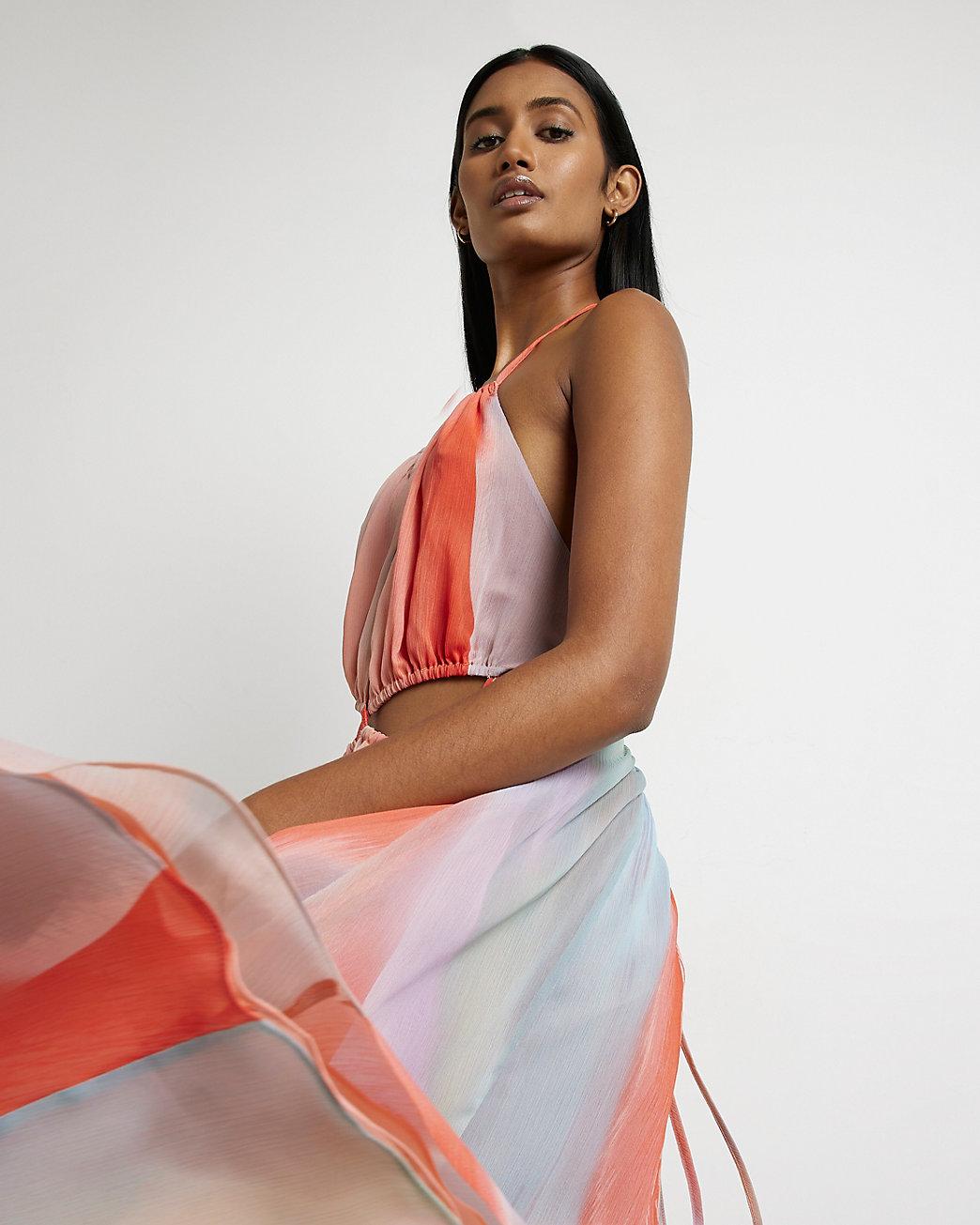 River Island Orange Striped Cut Out 