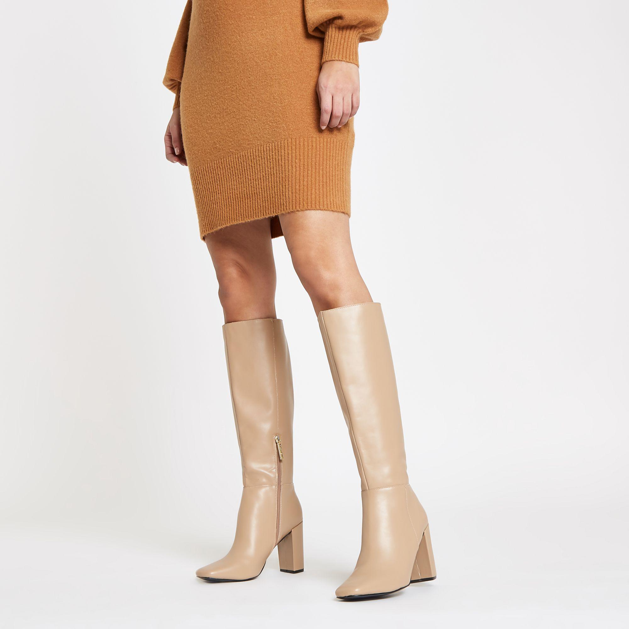 cream knee high leather boots