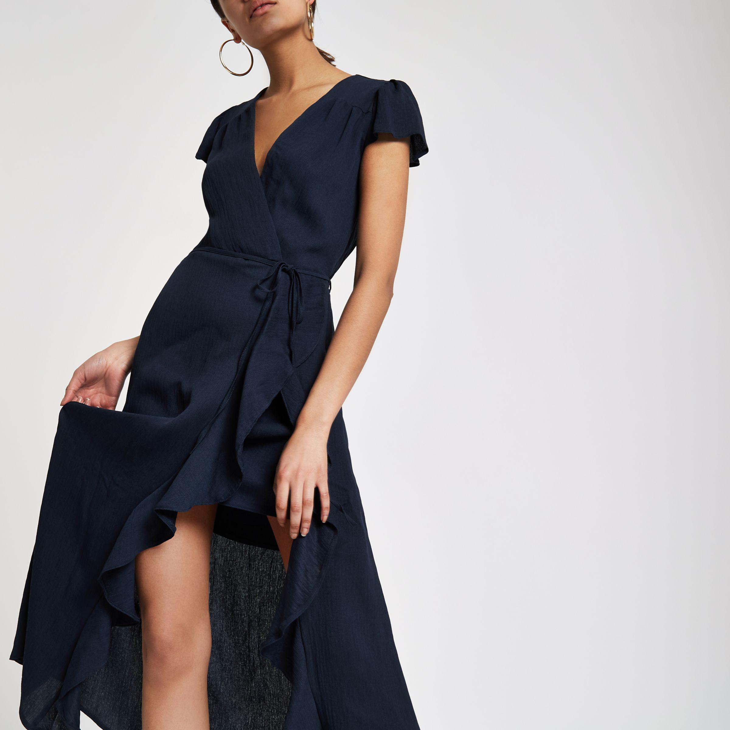 river island navy wrap dress