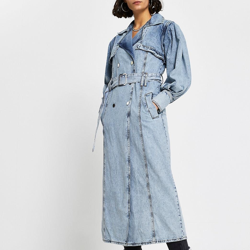 Long Sleeve Denim Trench Jacket | Lyst