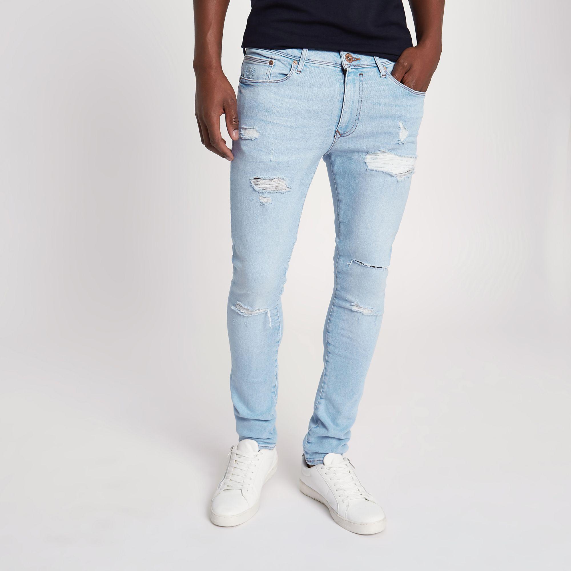 River Island Denim Light Blue Danny Super Skinny Ripped Jeans For Men Lyst