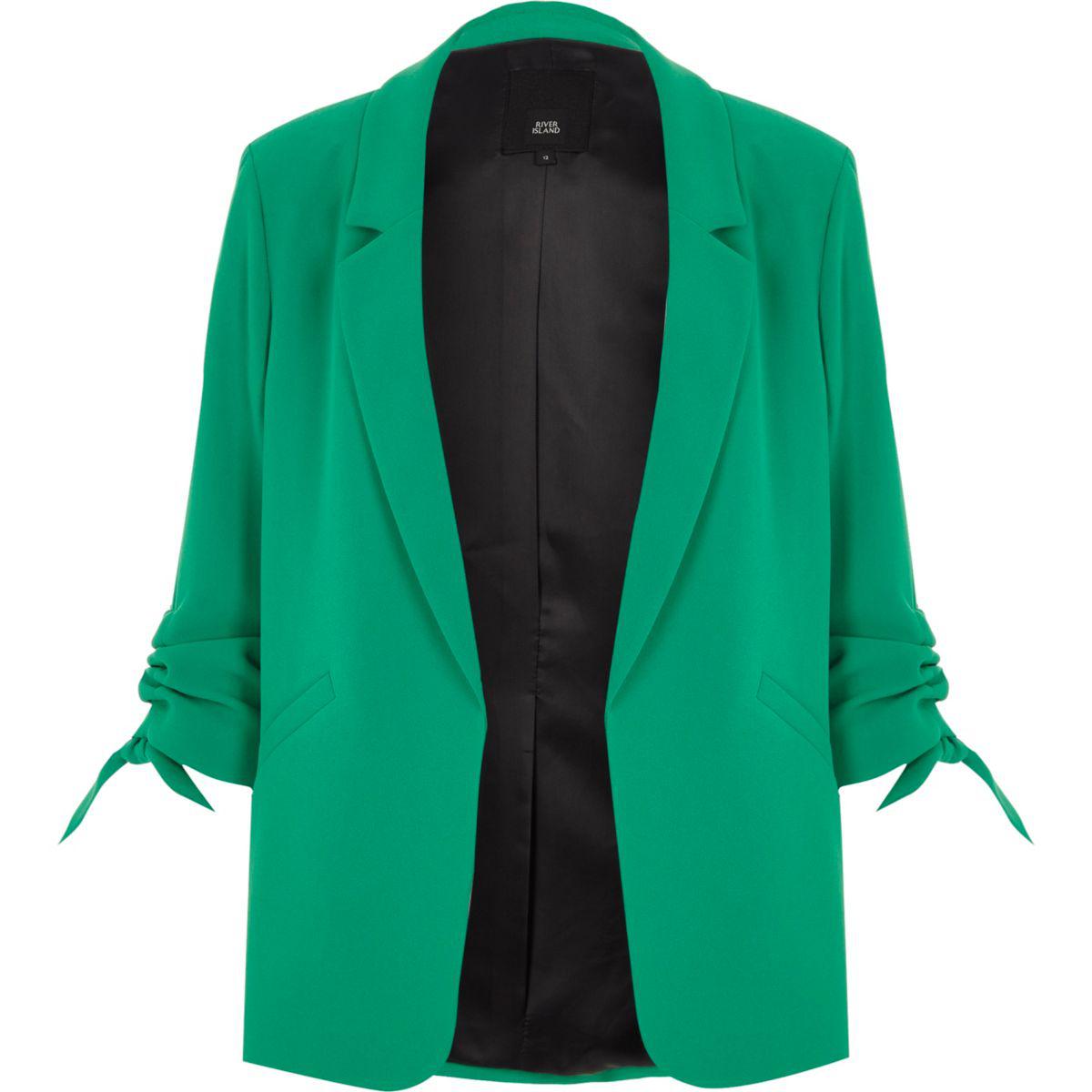 River Island Synthetic Green Ruched Sleeve Blazer Green Ruched Sleeve