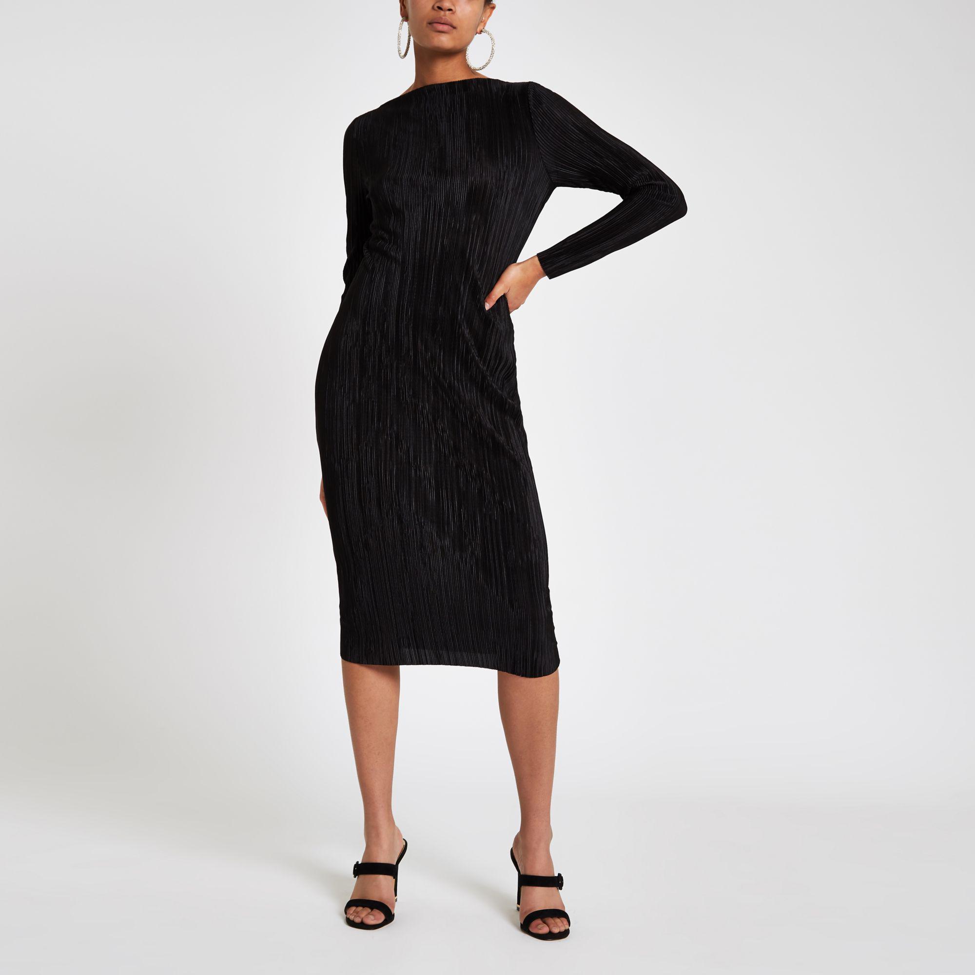 black boat neck midi dress