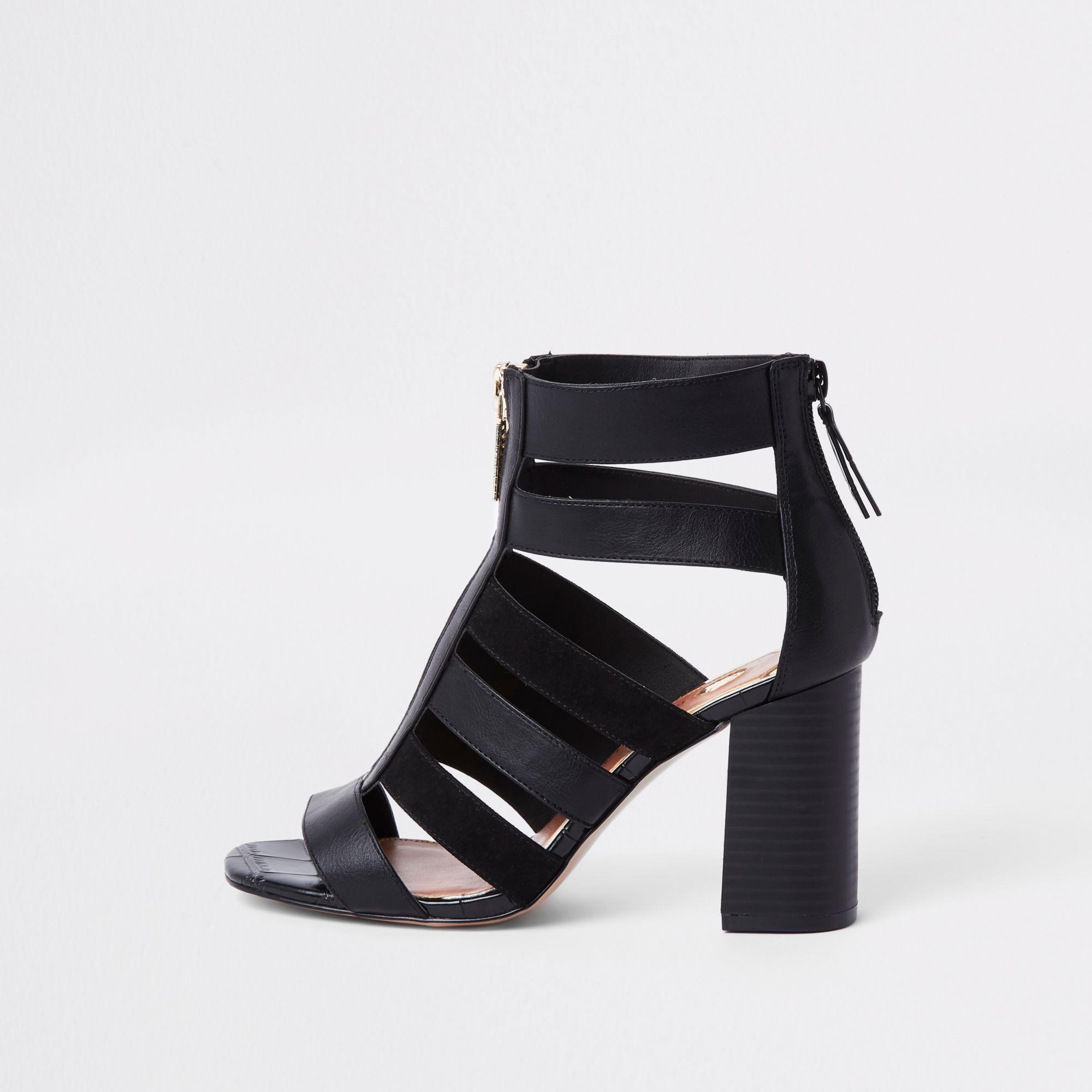 black caged block heels