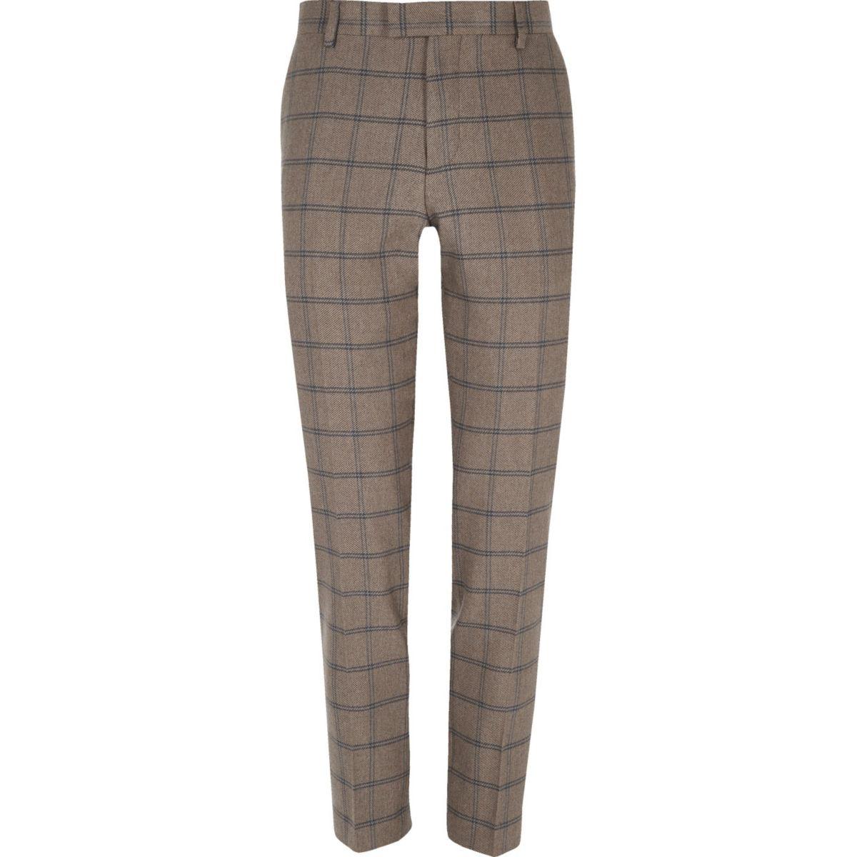 River Island Synthetic Ecru Checked Skinny Suit Trousers in Natural for