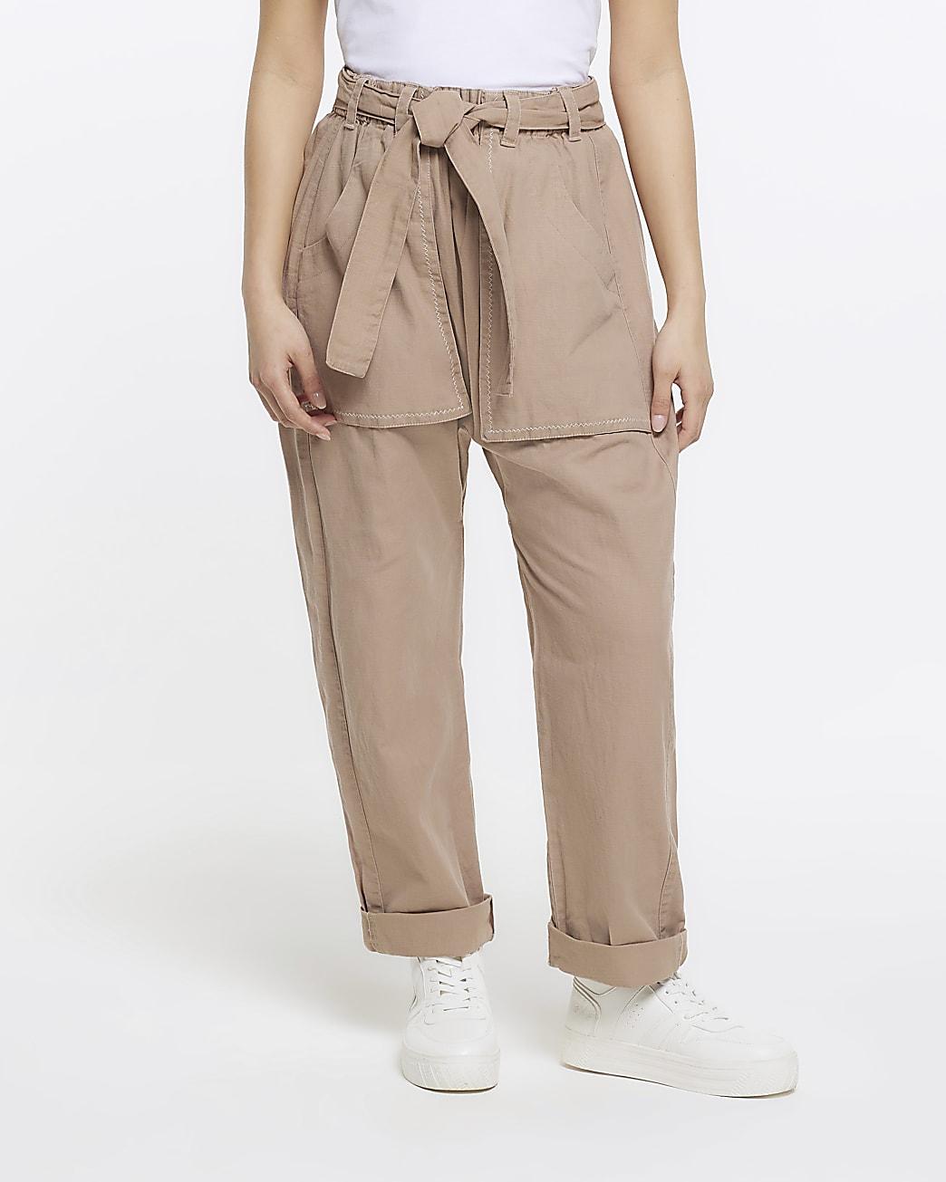 River Island Petite Beige Cargo Trousers in Natural | Lyst