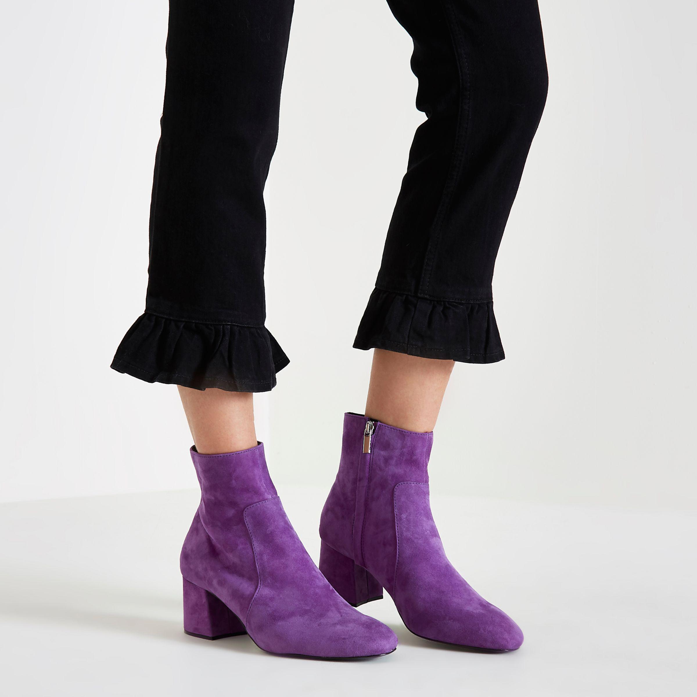 River Island Purple Block Heel Suede Ankle Boots | Lyst