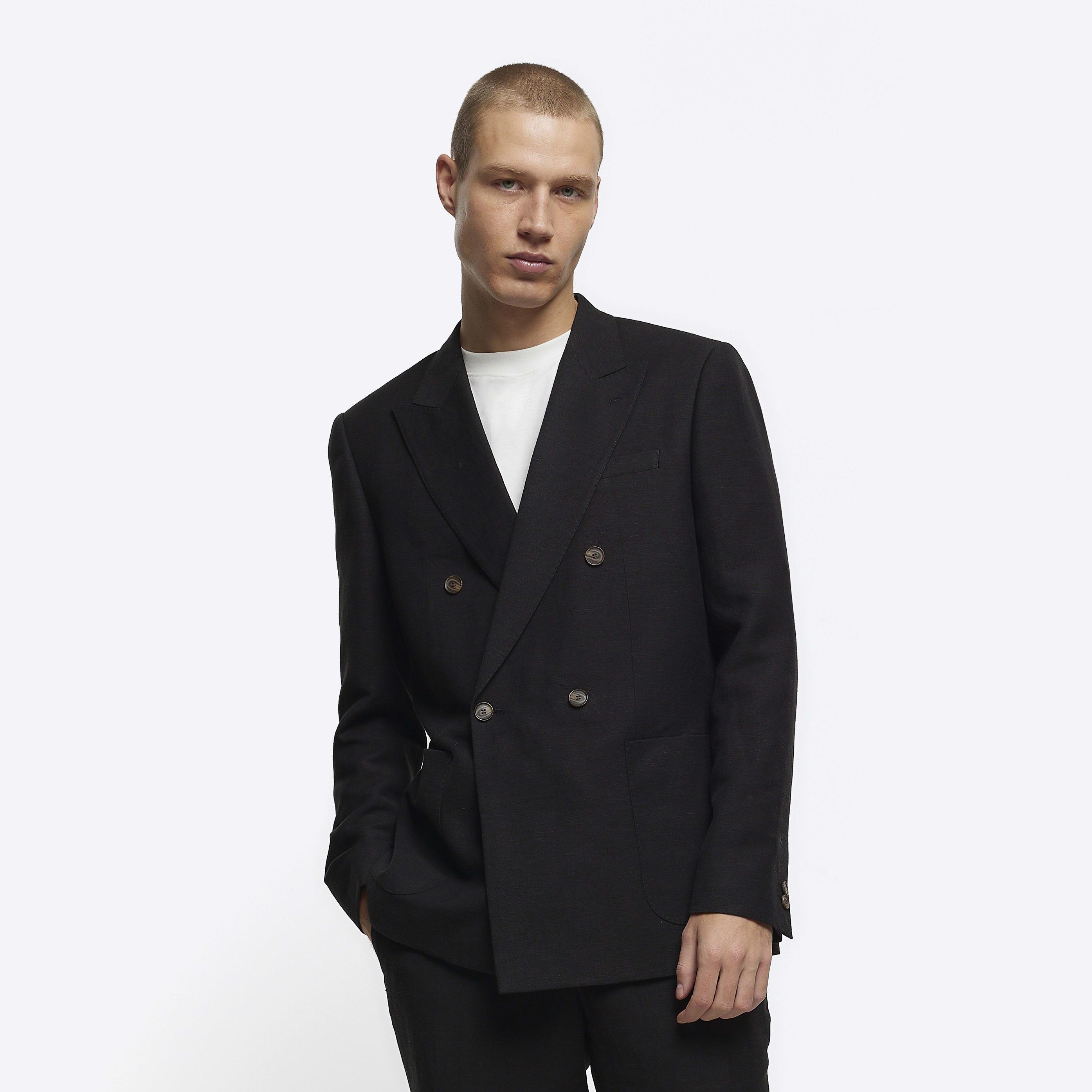 River Island Black Slim Fit Linen Blend Blazer for Men Lyst Canada