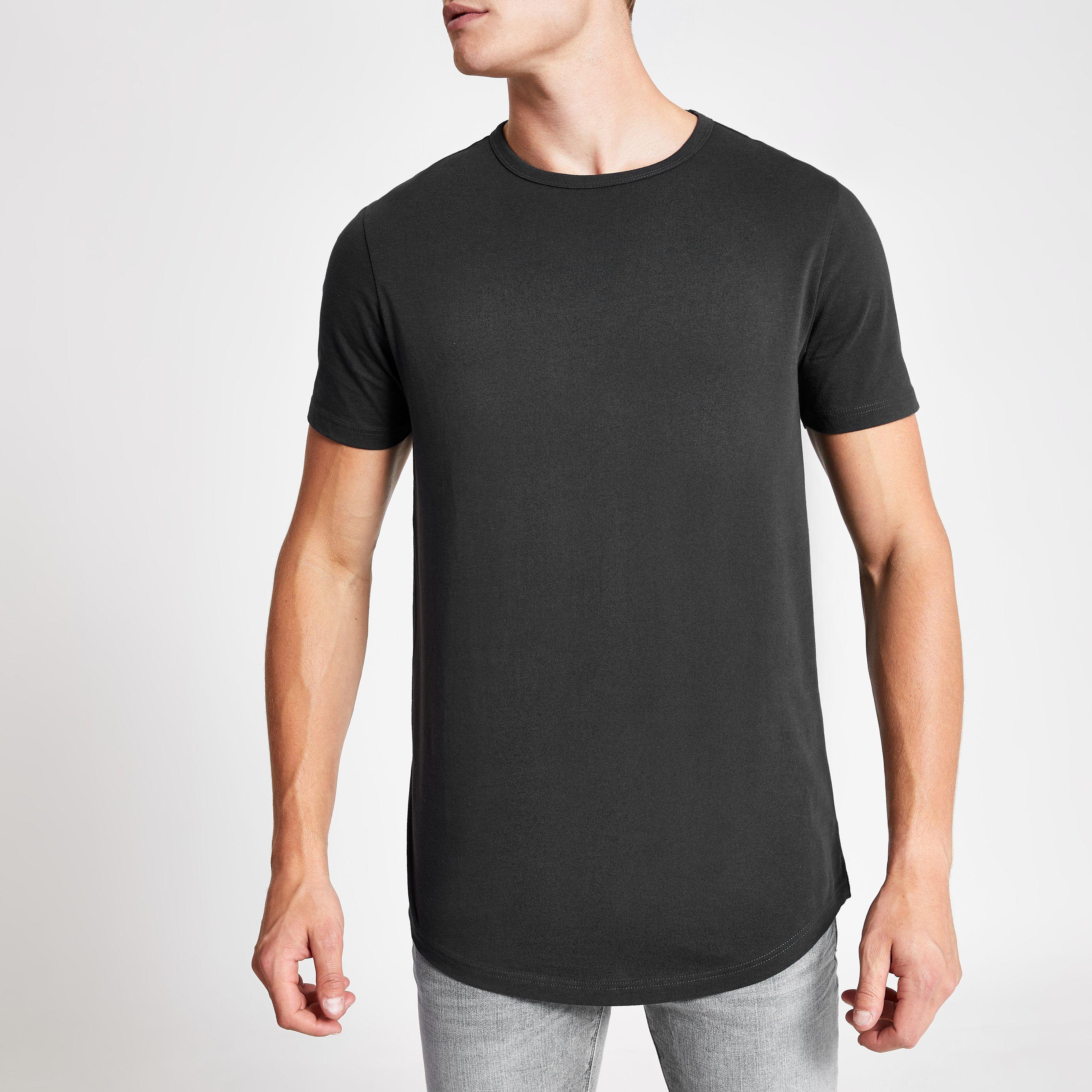 Black Regular Fit Curved Hem Longline 