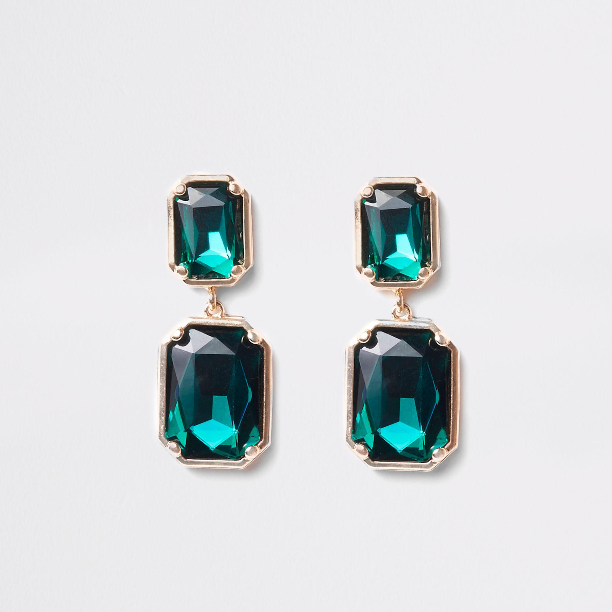 Emerald Rectangle Stud Earrings