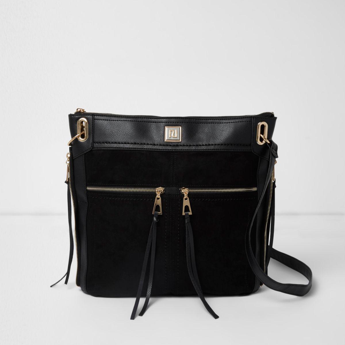 River Island Black Zip Pocket Messenger Bag Lyst