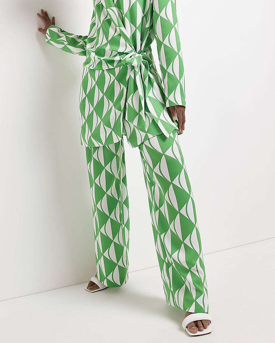 Geometric Print Wide Leg Trousers 