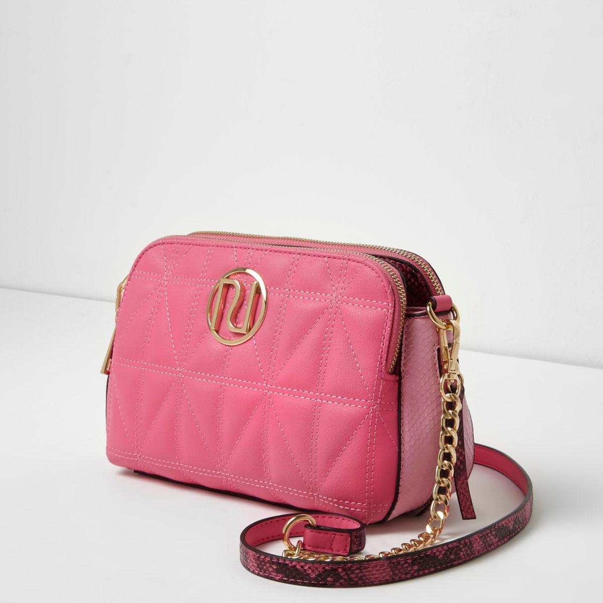 River Island Pink Quilted Chain Cross Body Bag - Lyst