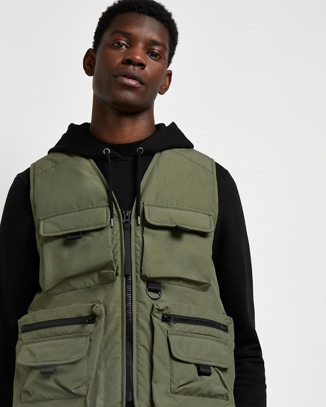 River Island Multi Pocket Utility Gilet in Green for Men | Lyst