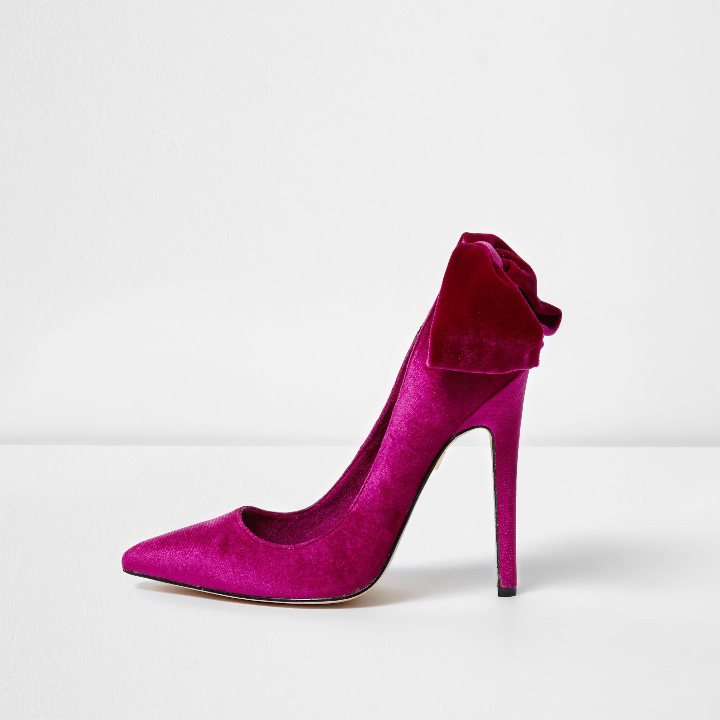 River Island Purple Velvet Bow Back Pumps | Lyst Australia