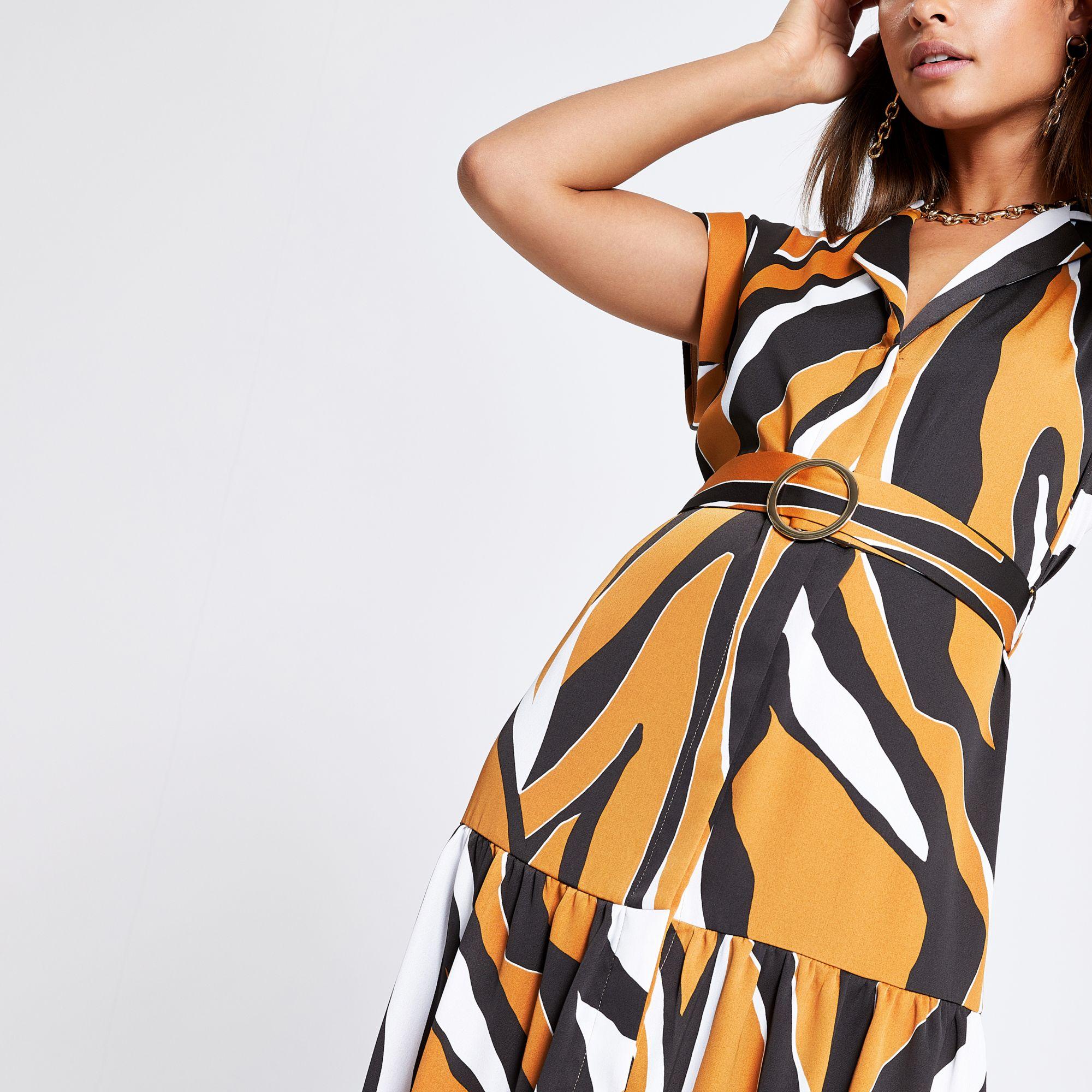 zebra print midi shirt dress