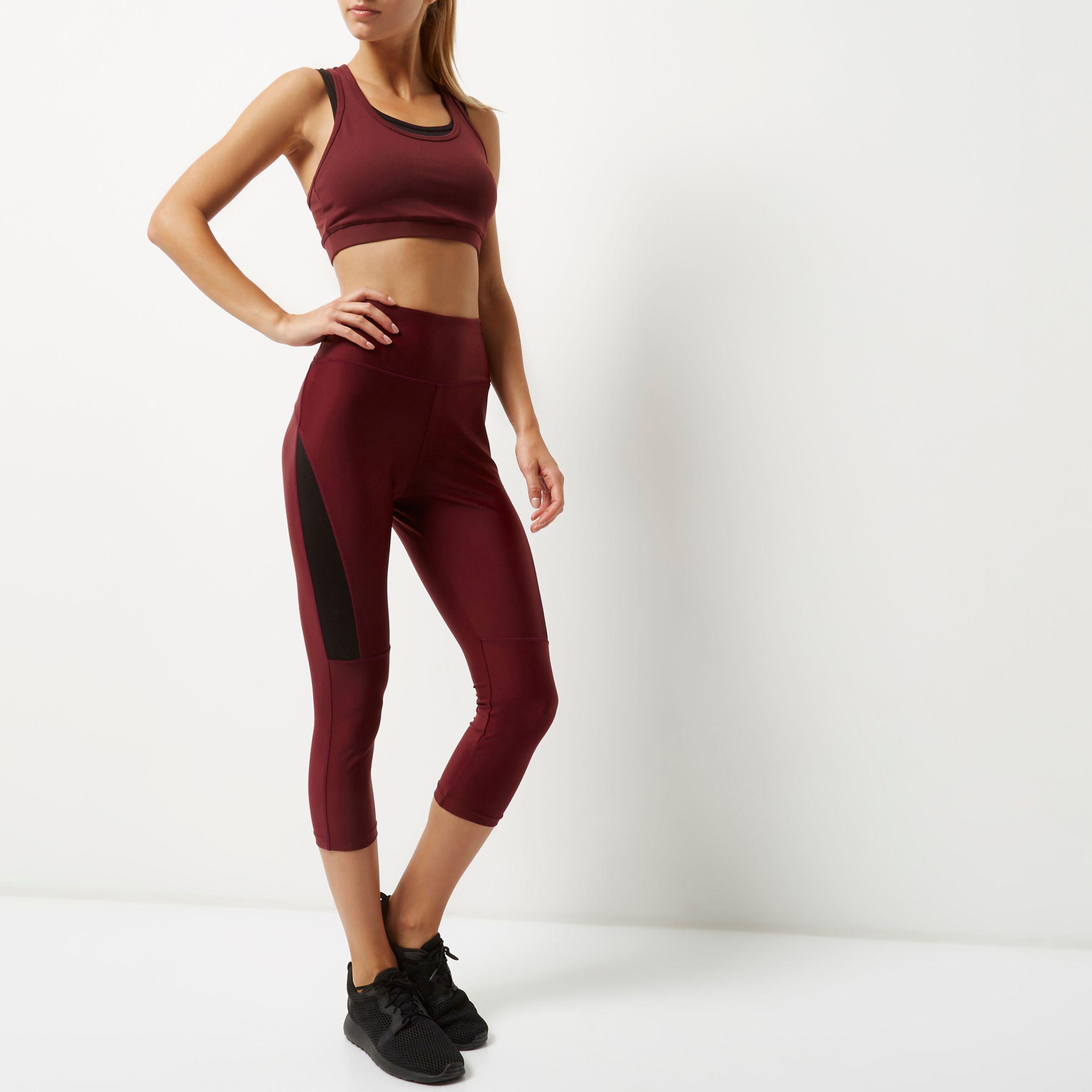 River Island Ri Active Burgundy Mesh Sports Capri Leggings in Black Lyst