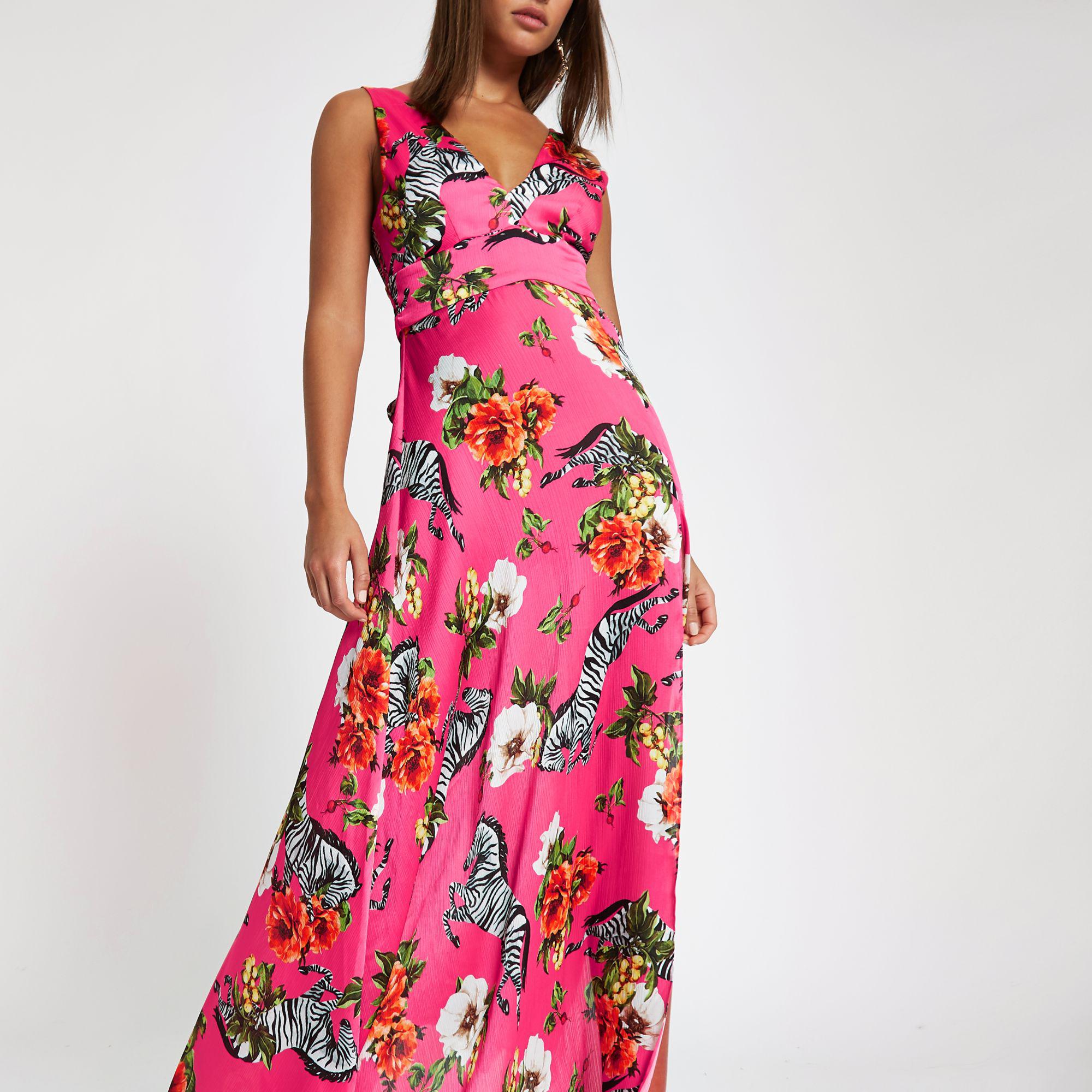 pink zebra print maxi dress